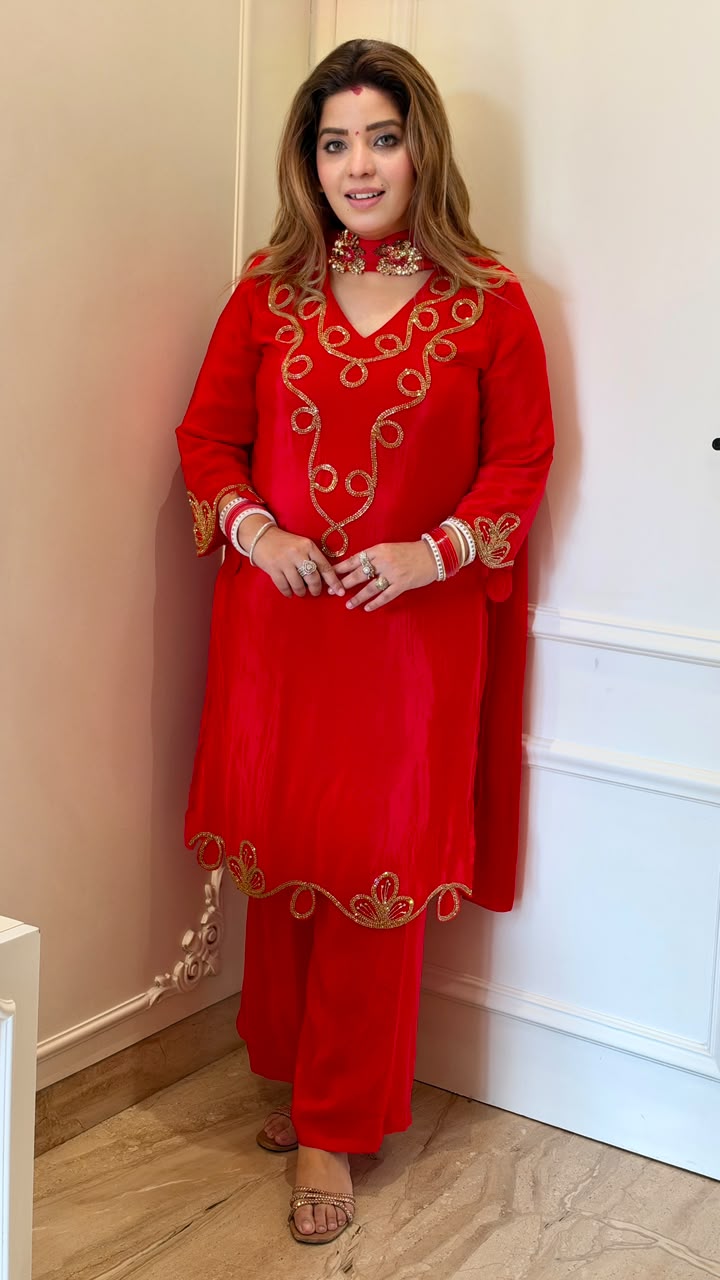 Gaurika Crepe Plazo Suit Set- Pink, Maroon, Red, Blue, Black