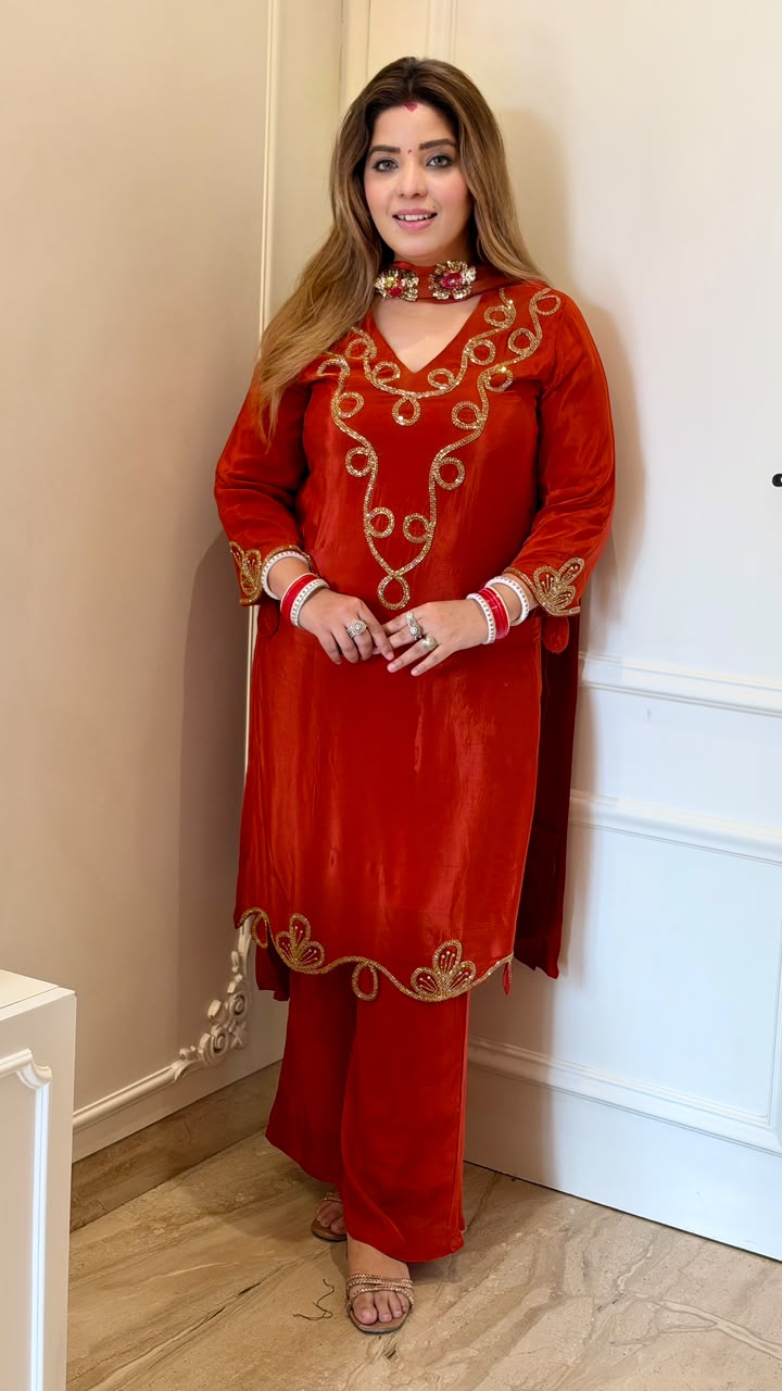 Gaurika Crepe Plazo Suit Set- Pink, Maroon, Red, Blue, Black