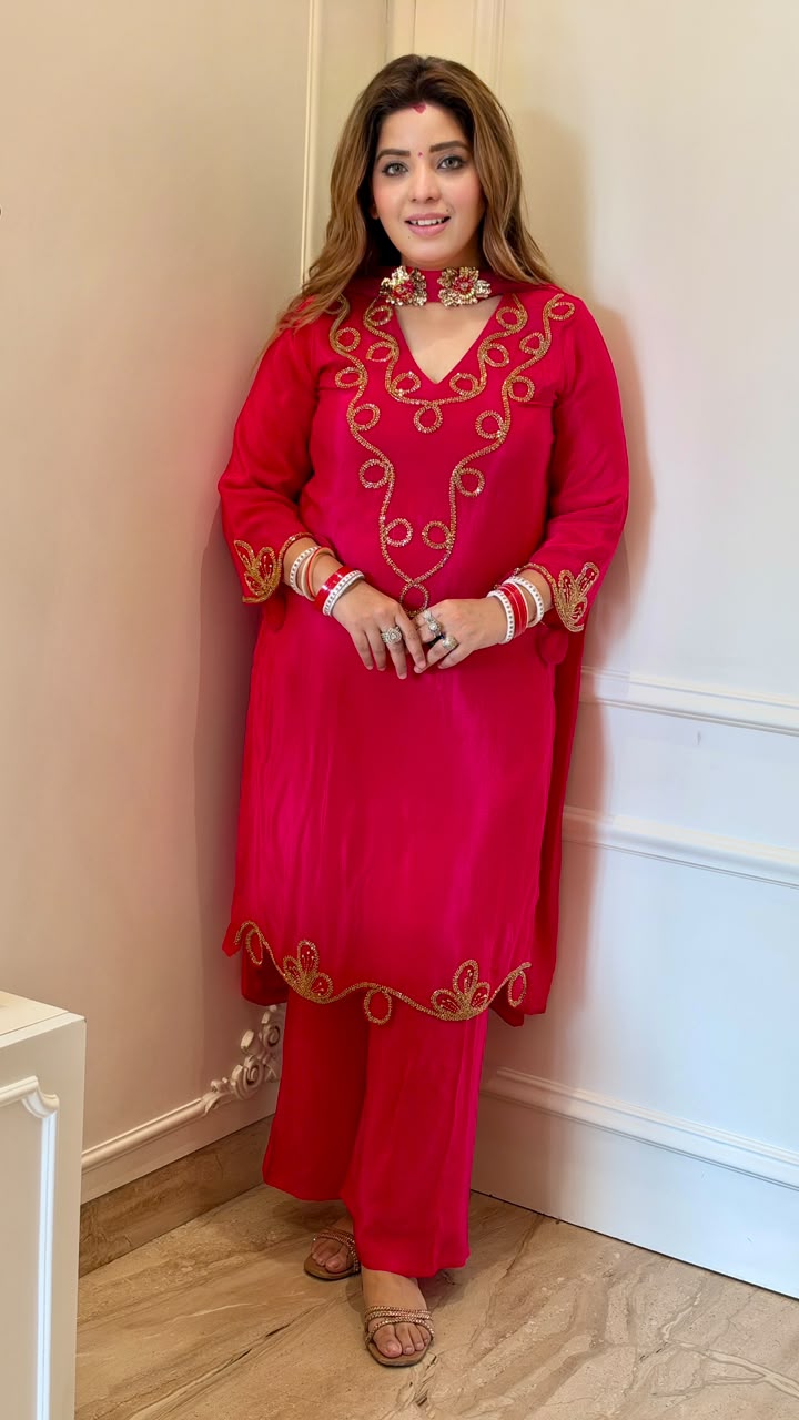 Gaurika Crepe Plazo Suit Set- Pink, Maroon, Red, Blue, Black