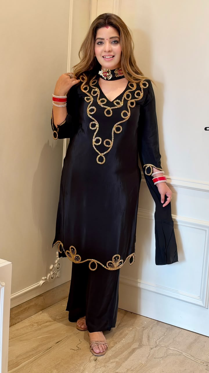 Gaurika Crepe Plazo Suit Set- Pink, Maroon, Red, Blue, Black