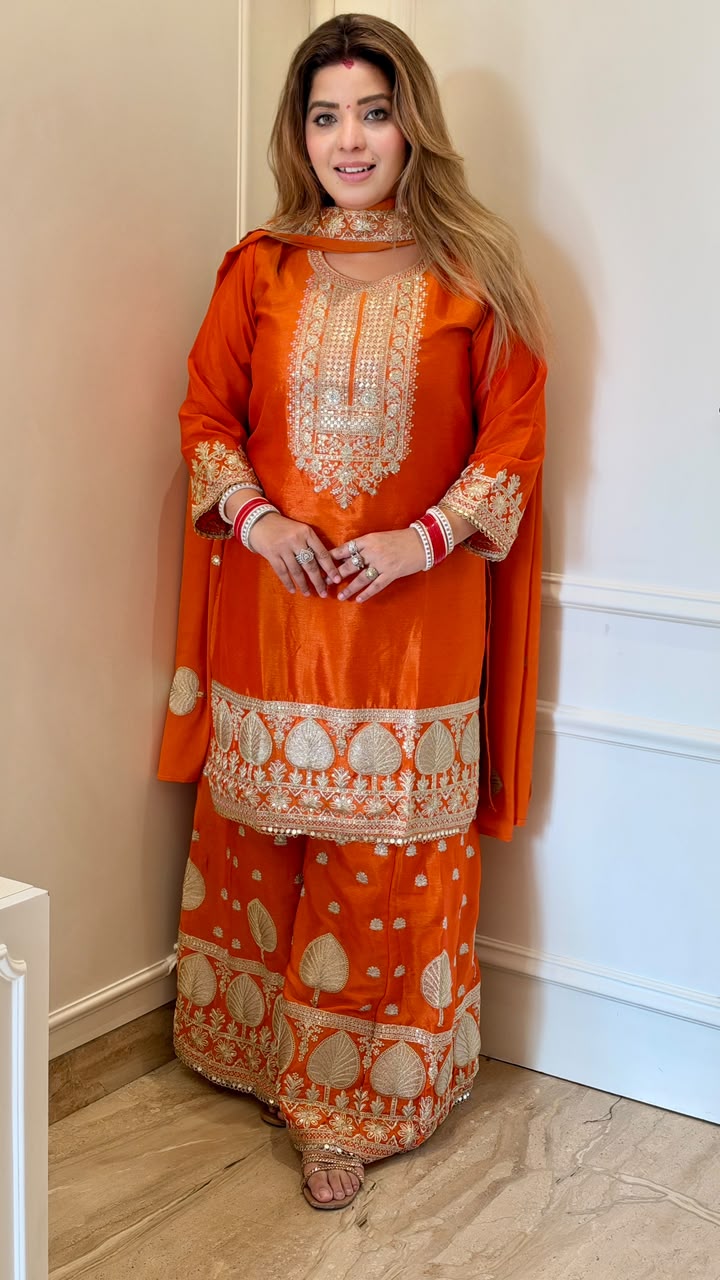 Indrani Chinnon Plazo Suit Set- Orange