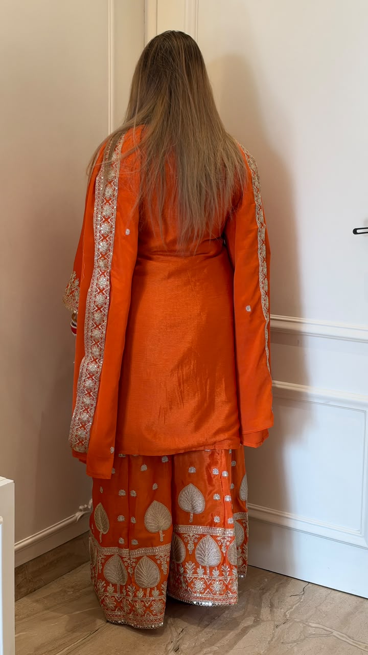 Indrani Chinnon Plazo Suit Set- Orange
