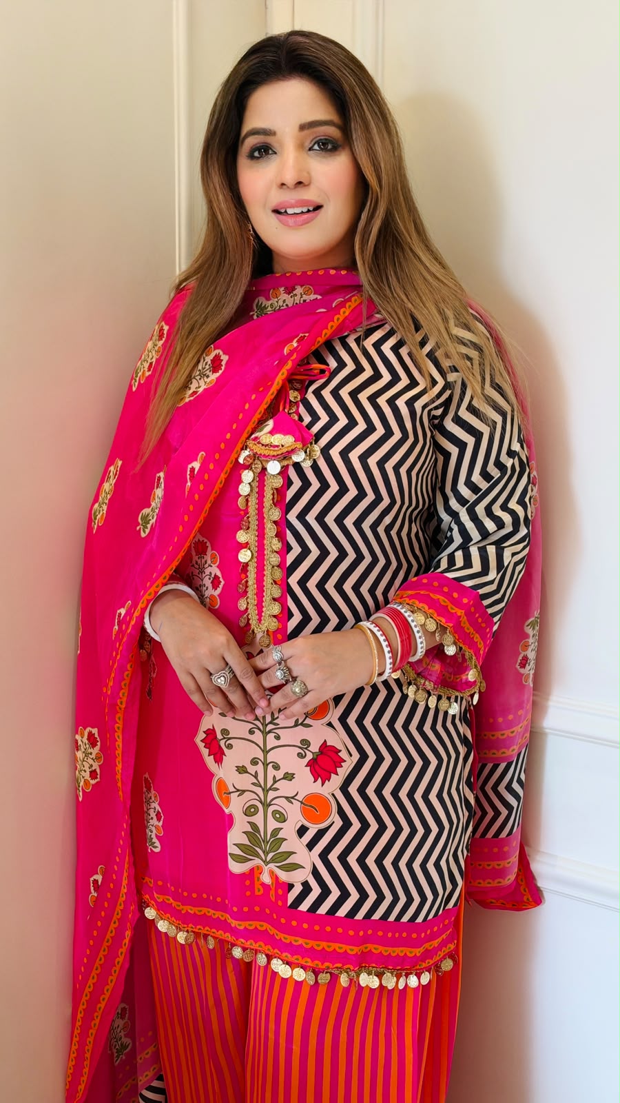 Mrinalini Crepe Suit Set- Pink, Purple