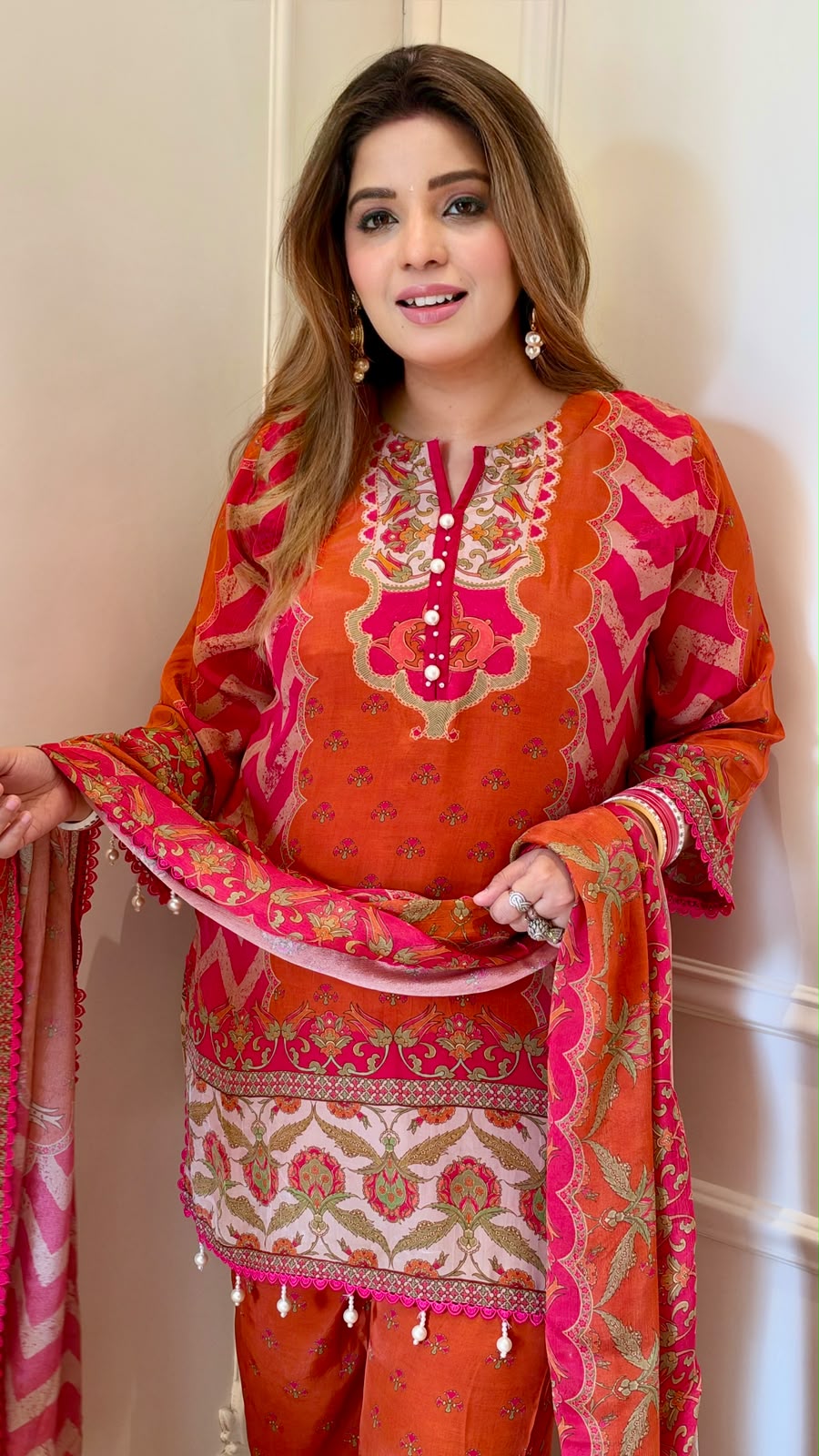Narmada Crepe Suit Set- Orange
