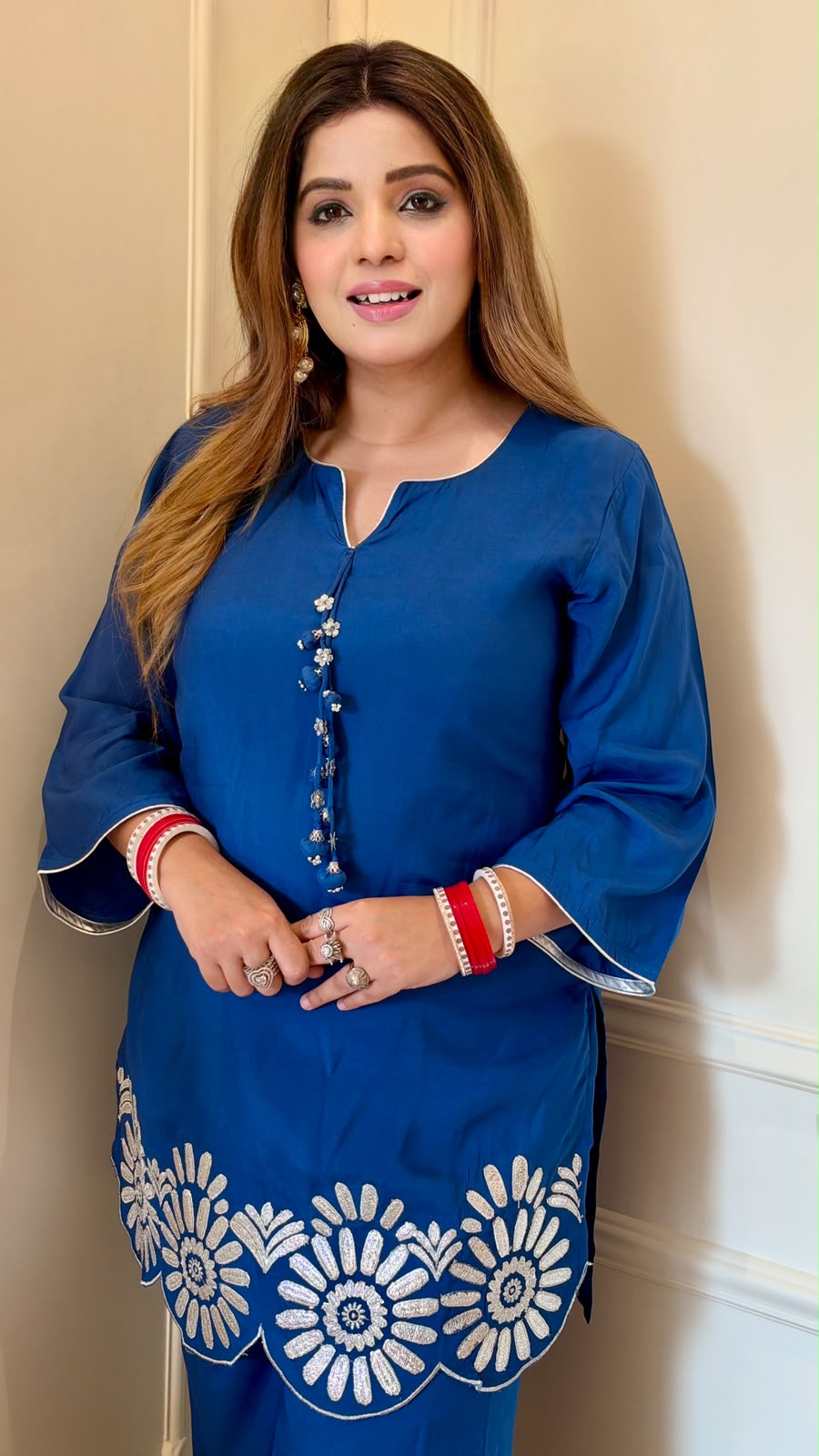 Revati Maslin Bell-Bottom Suit Set- Blue