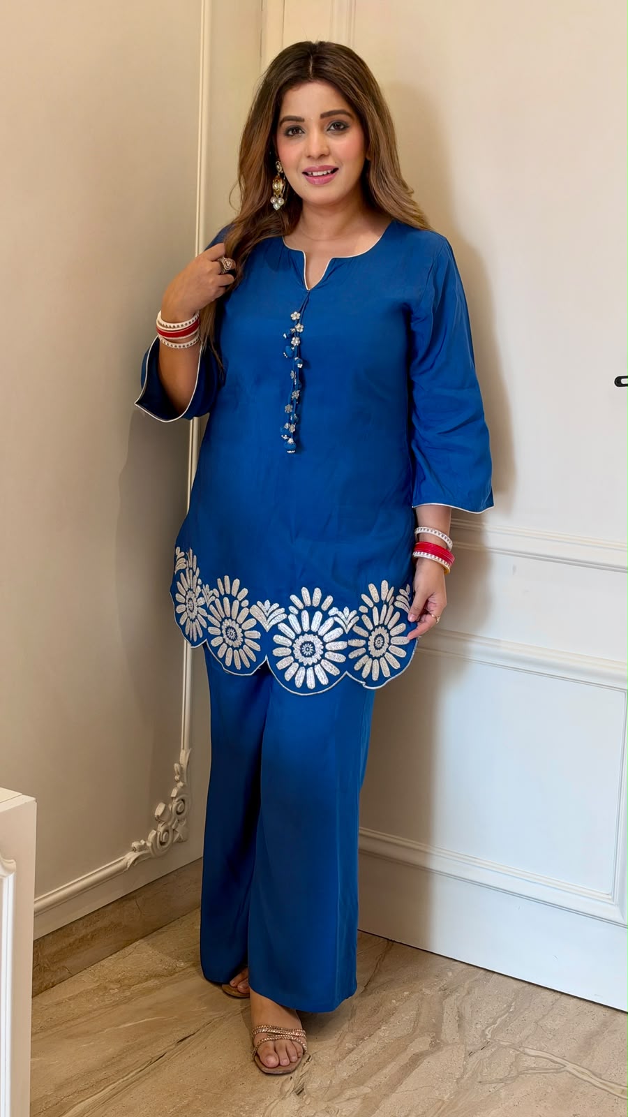 Revati Maslin Bell-Bottom Suit Set- Blue