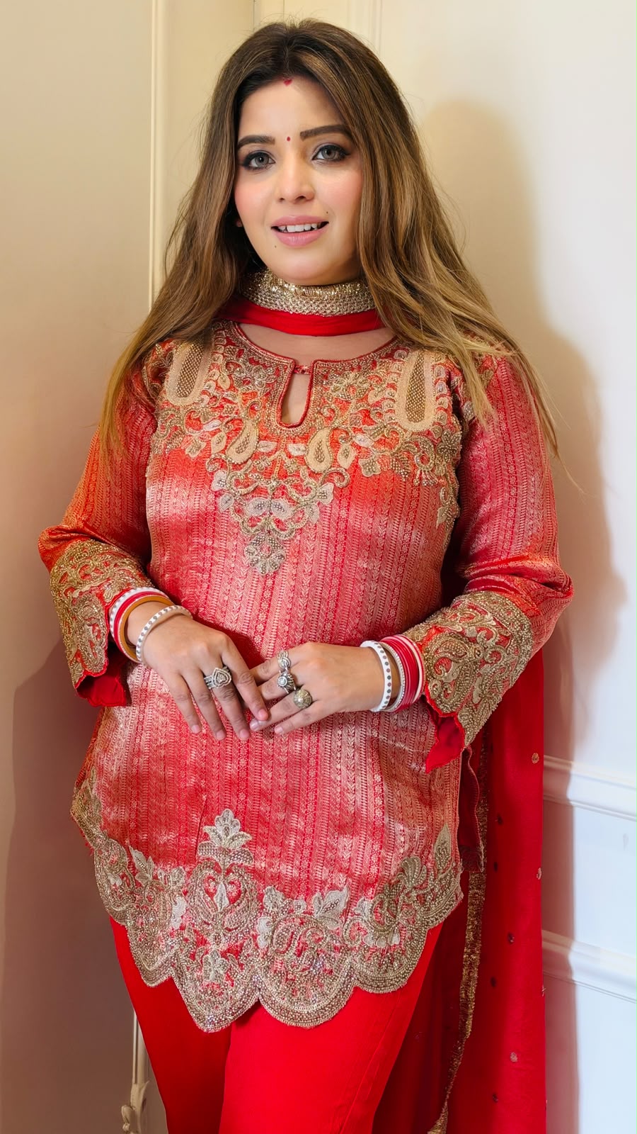 Hani Chinnon Banarasi Suit Set- Red, Pink, Purple