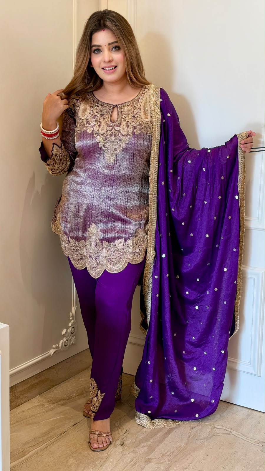 Hani Chinnon Banarasi Suit Set- Red, Pink, Purple
