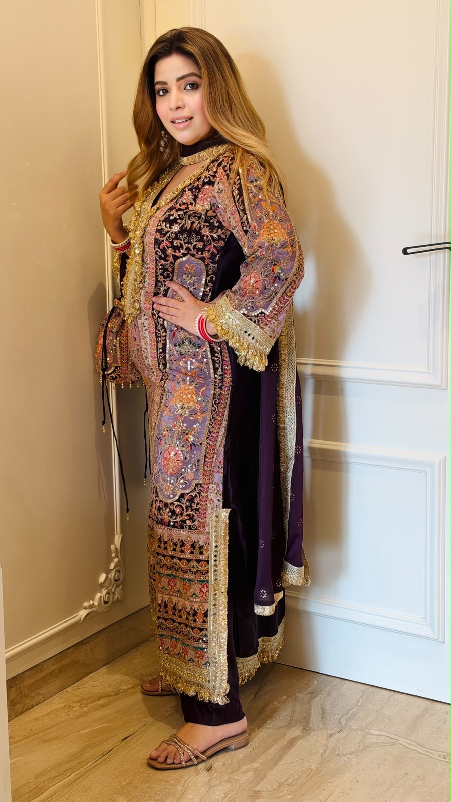 Mili Firaan Suit Set- Purple, Green