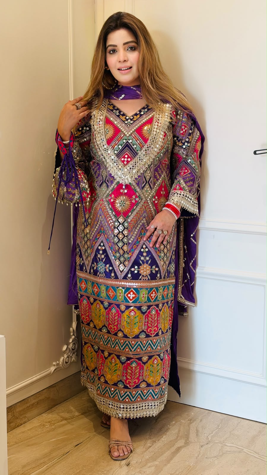 Nimi Firaan Suit Set- Purple, Green