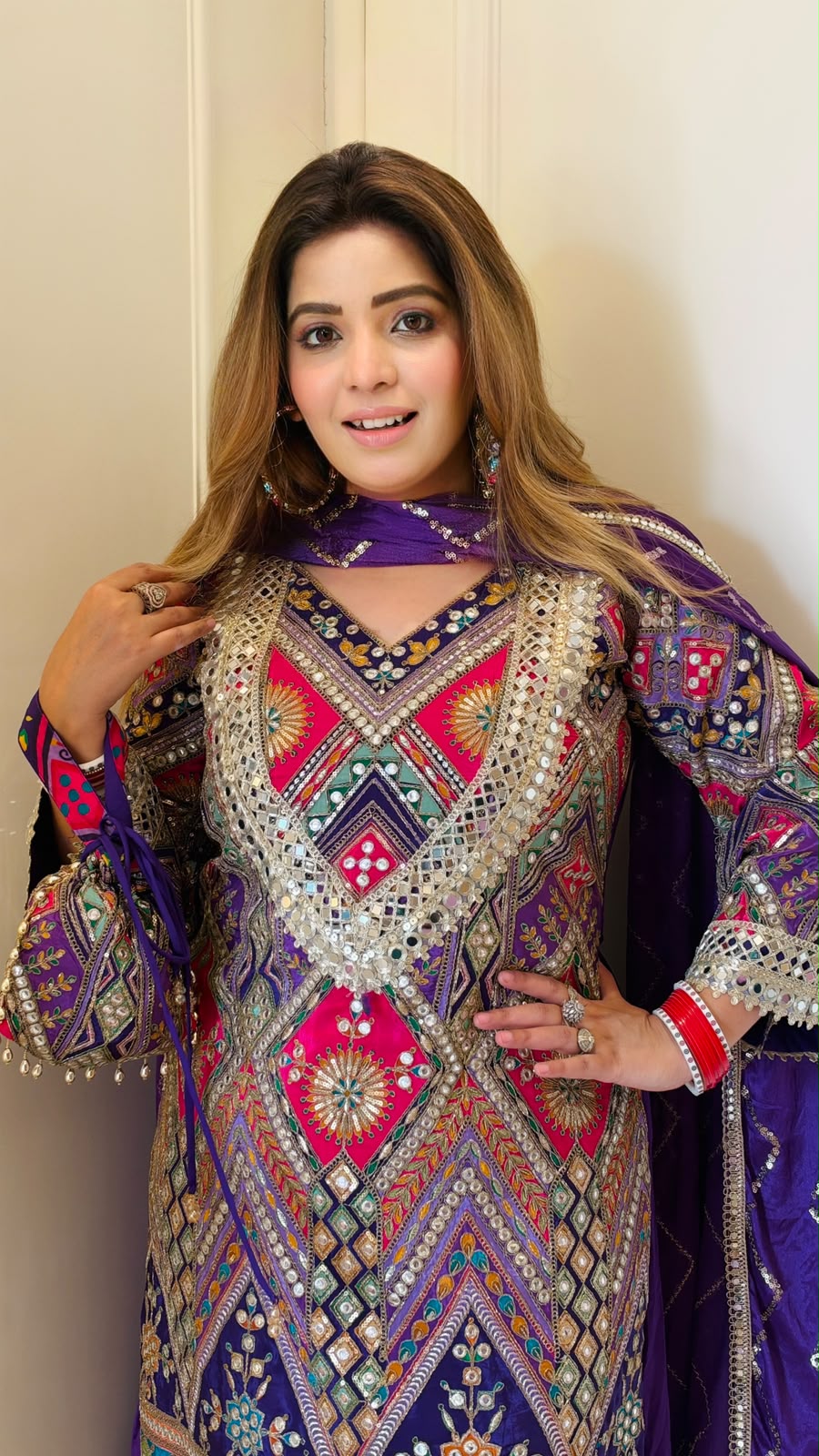 Nimi Firaan Suit Set- Purple, Green