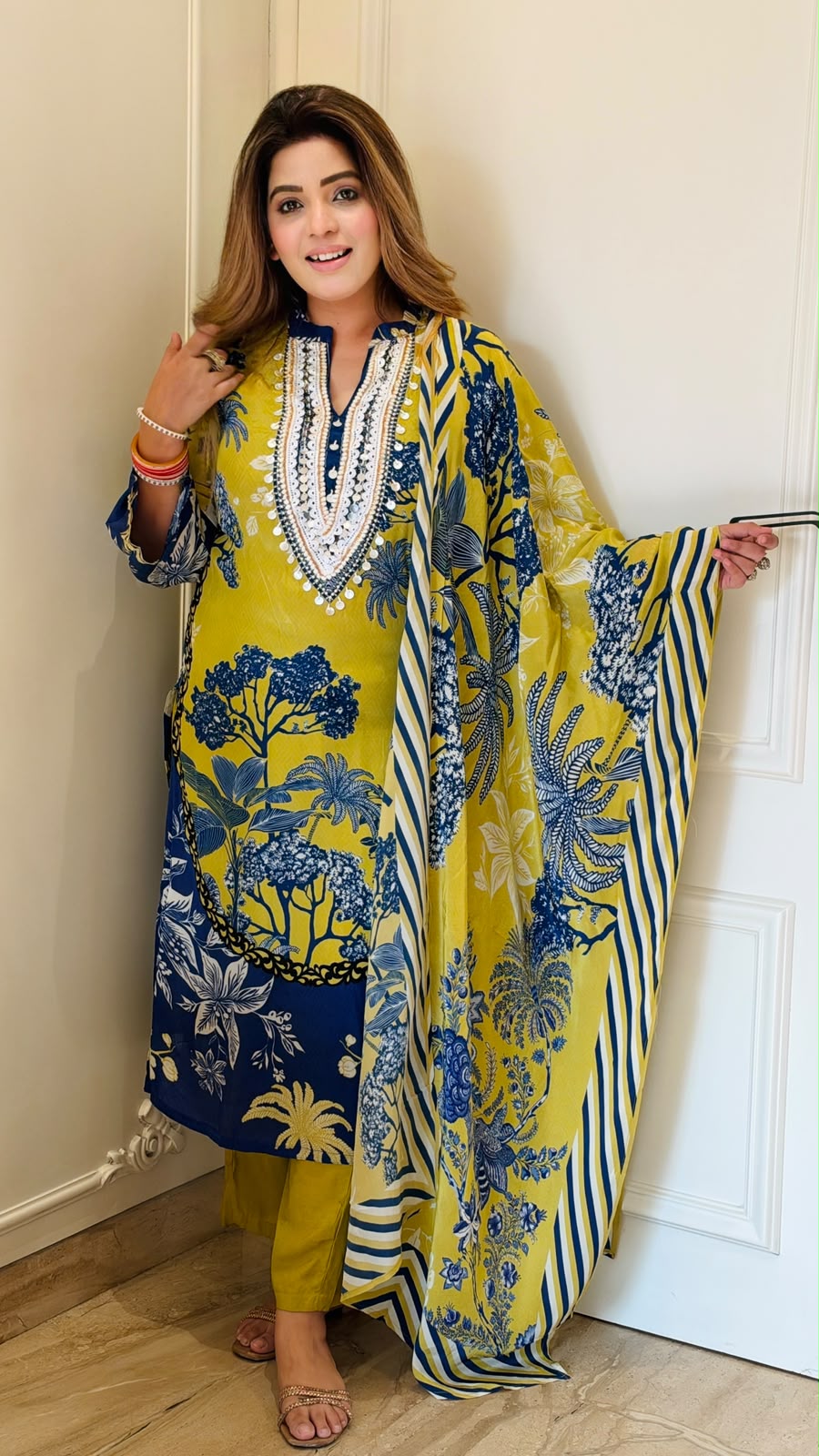 Rini Crepe Digital Print Suit Set- Green