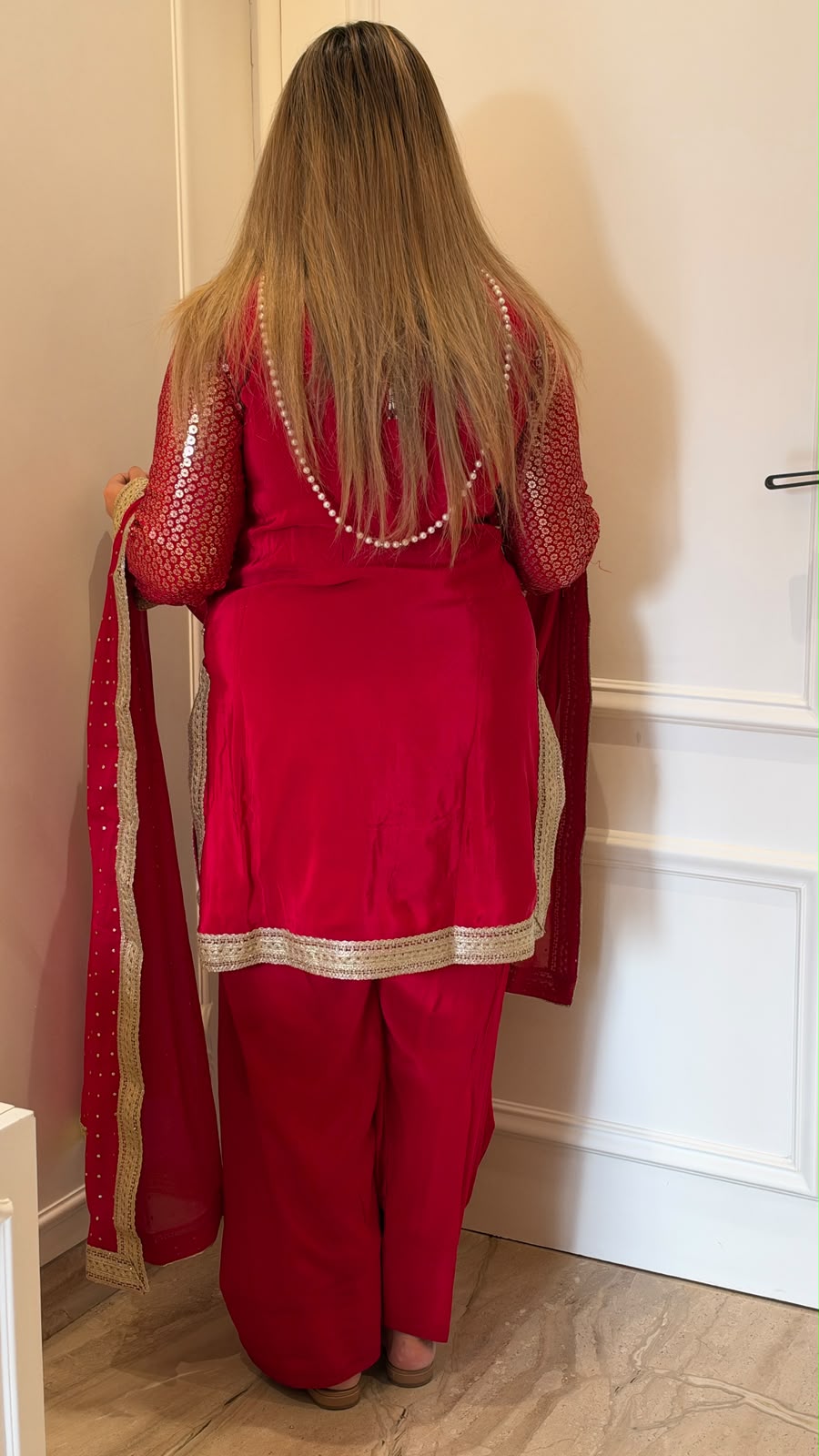 Vini Crepe Farshi Salwar Suit Set- Pink, Red