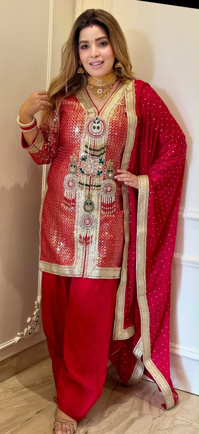 Vini Crepe Farshi Salwar Suit Set- Pink, Red