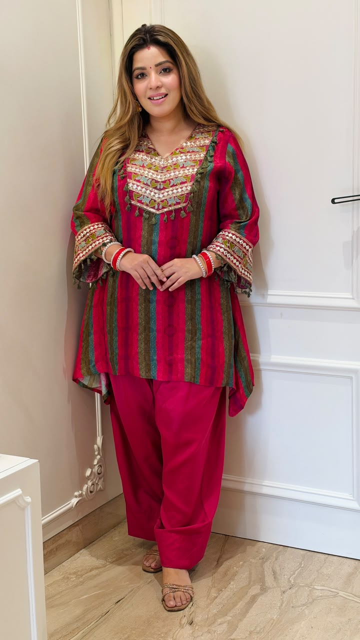 Rashita Organza Farshi Salwar Co-ord Set- Pink