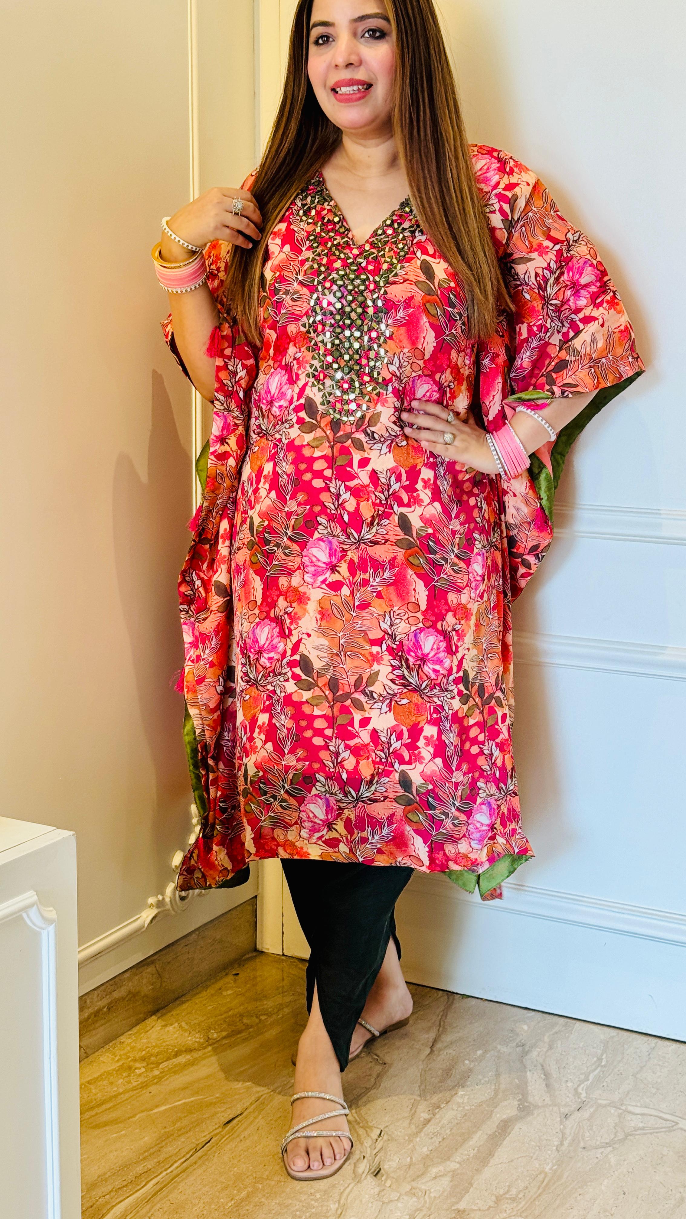 Chinnon Kaftan Dhoti Set with Mirror Handwork