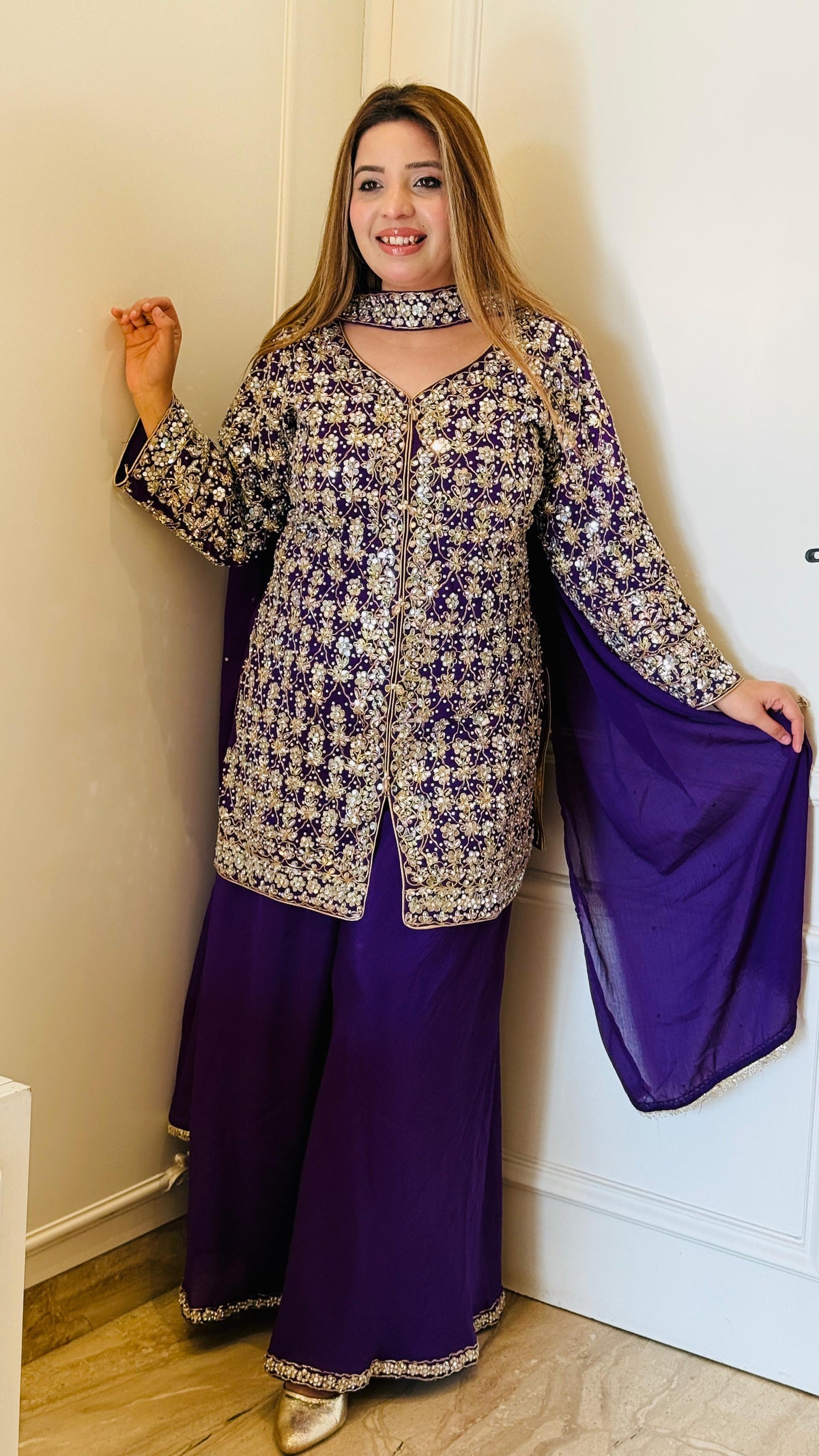 Purple Viscose Georgette Suit Set