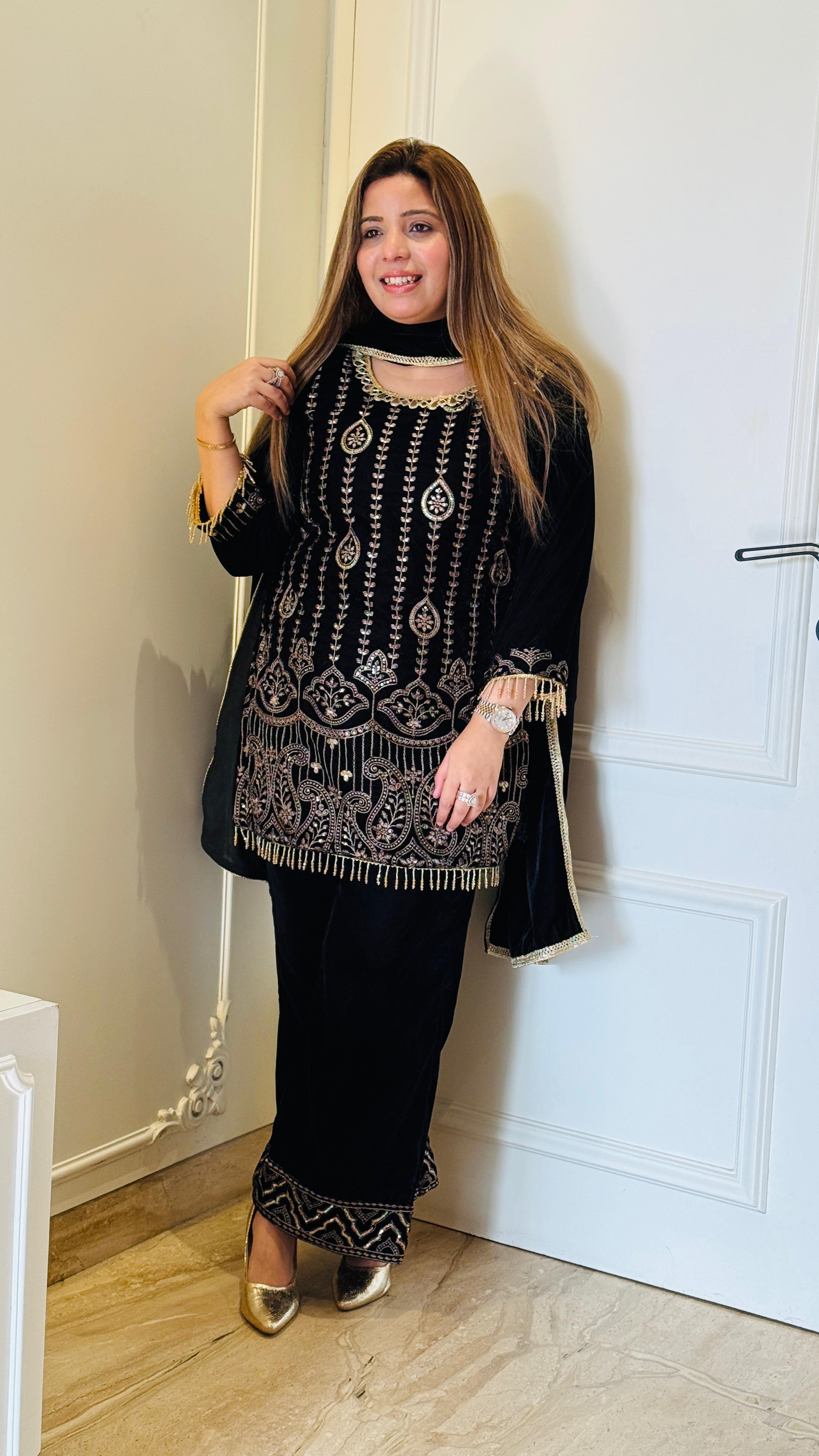 Black Velvet Suit Set