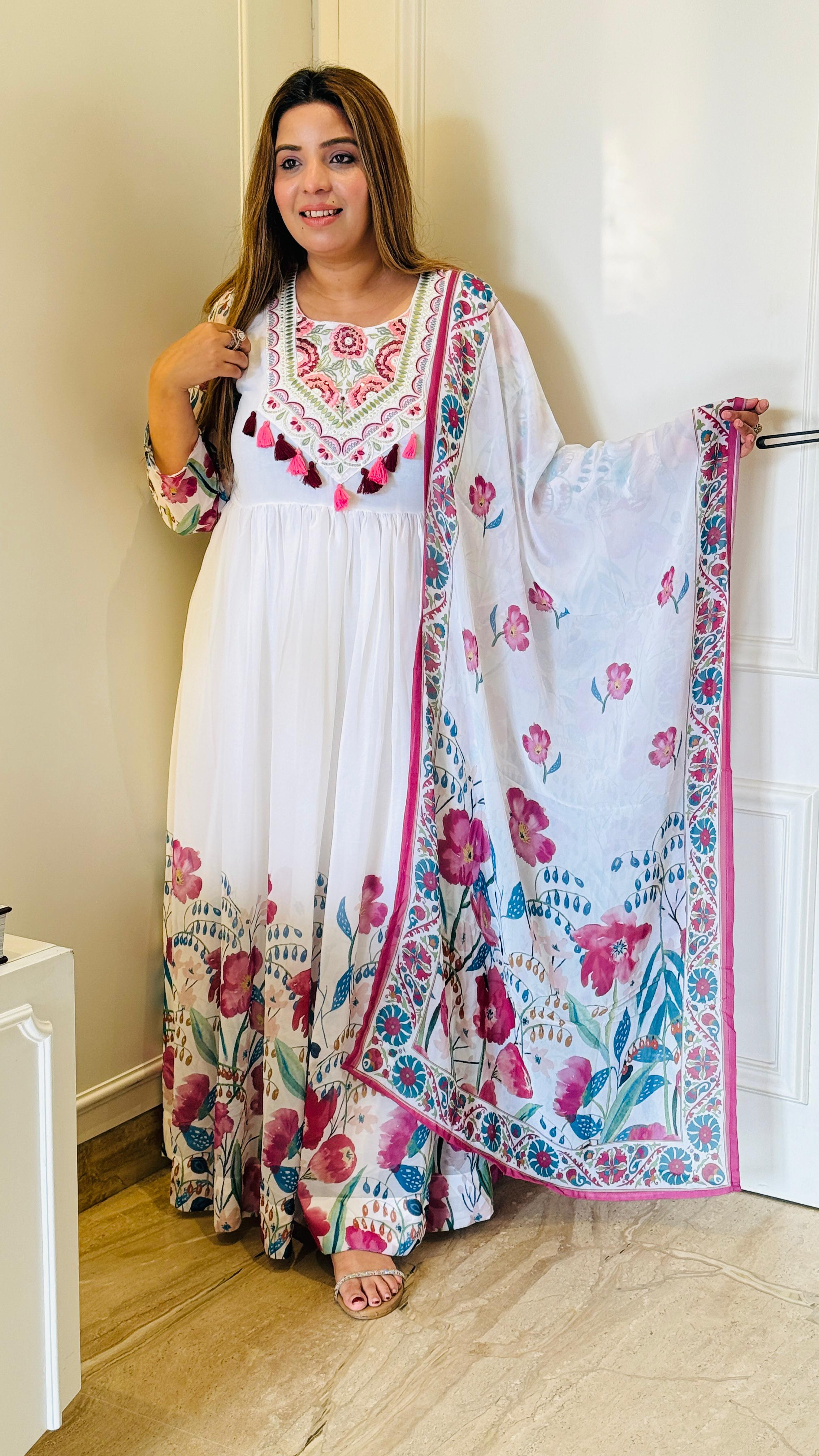 Gulbahar Grace Anarkali – Blue & White