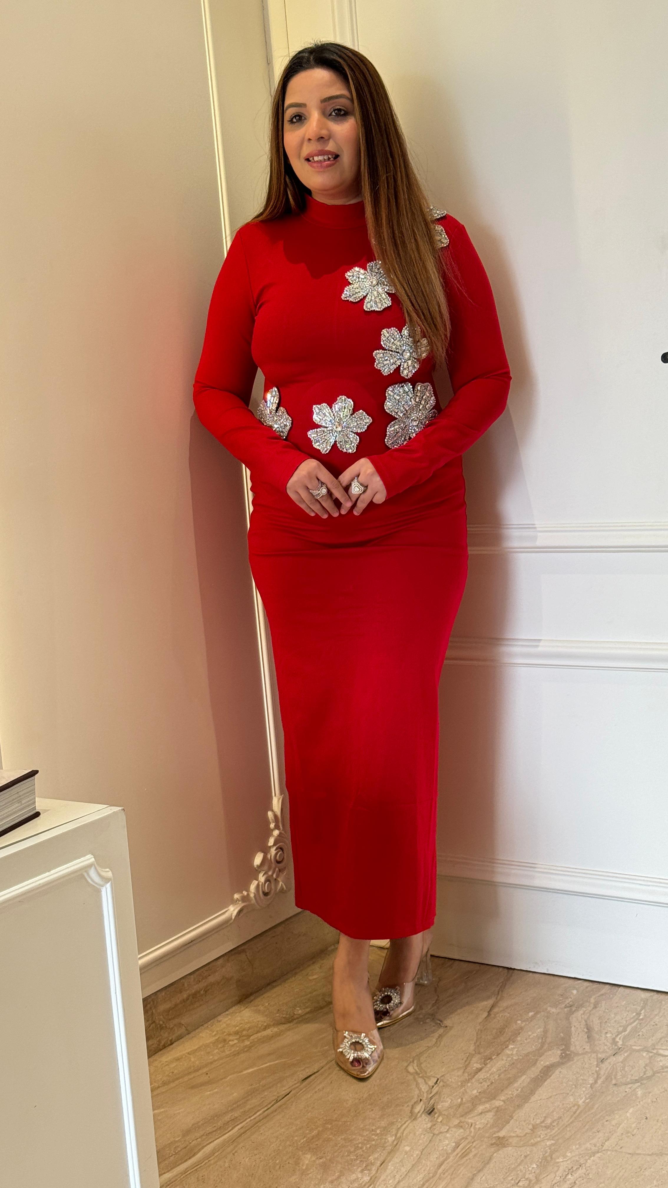 Zarisha Crepe Dress- Brown, Red, Black