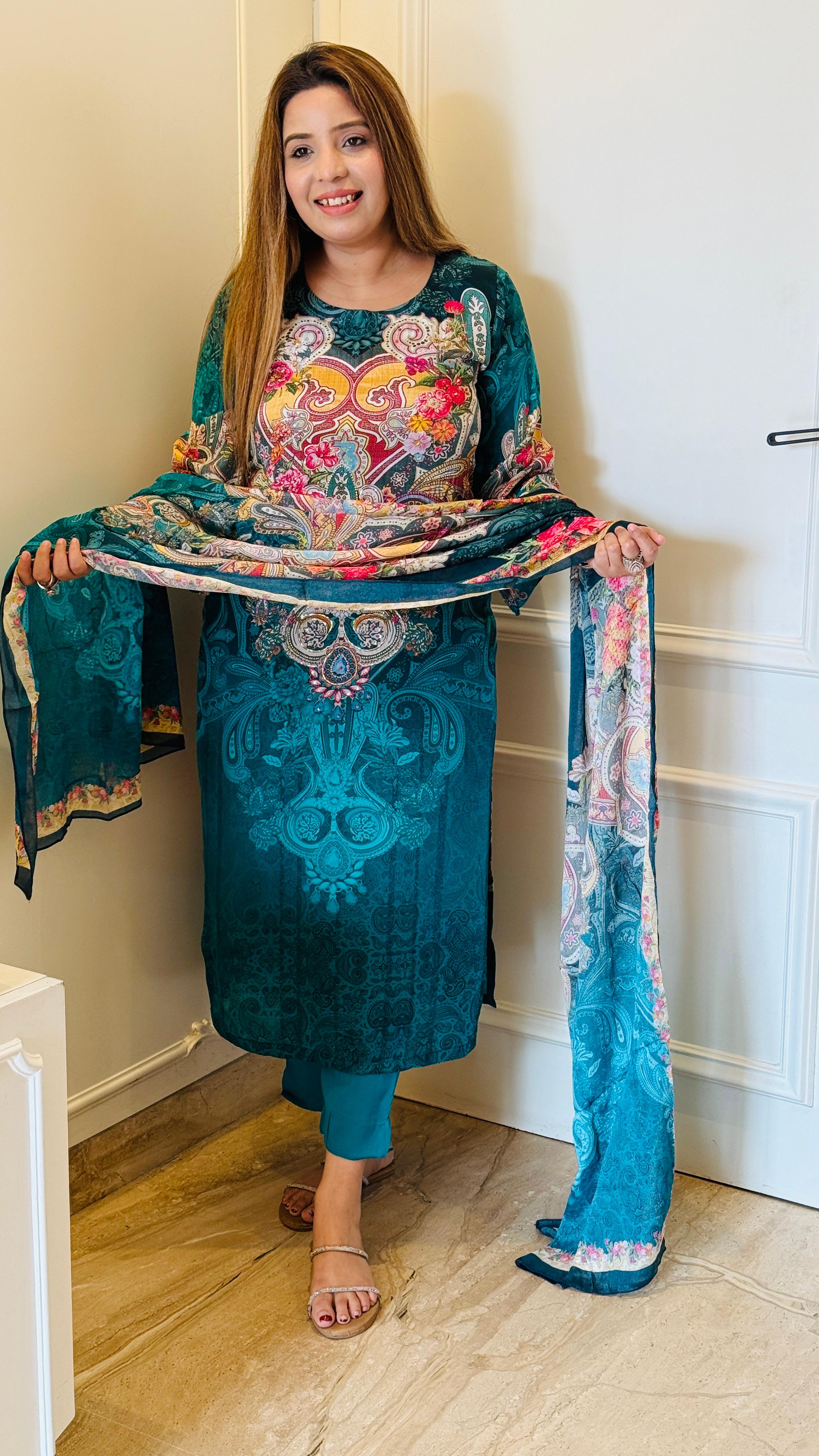 Noor-e-Pakistan Suit Set- Gold & Blue