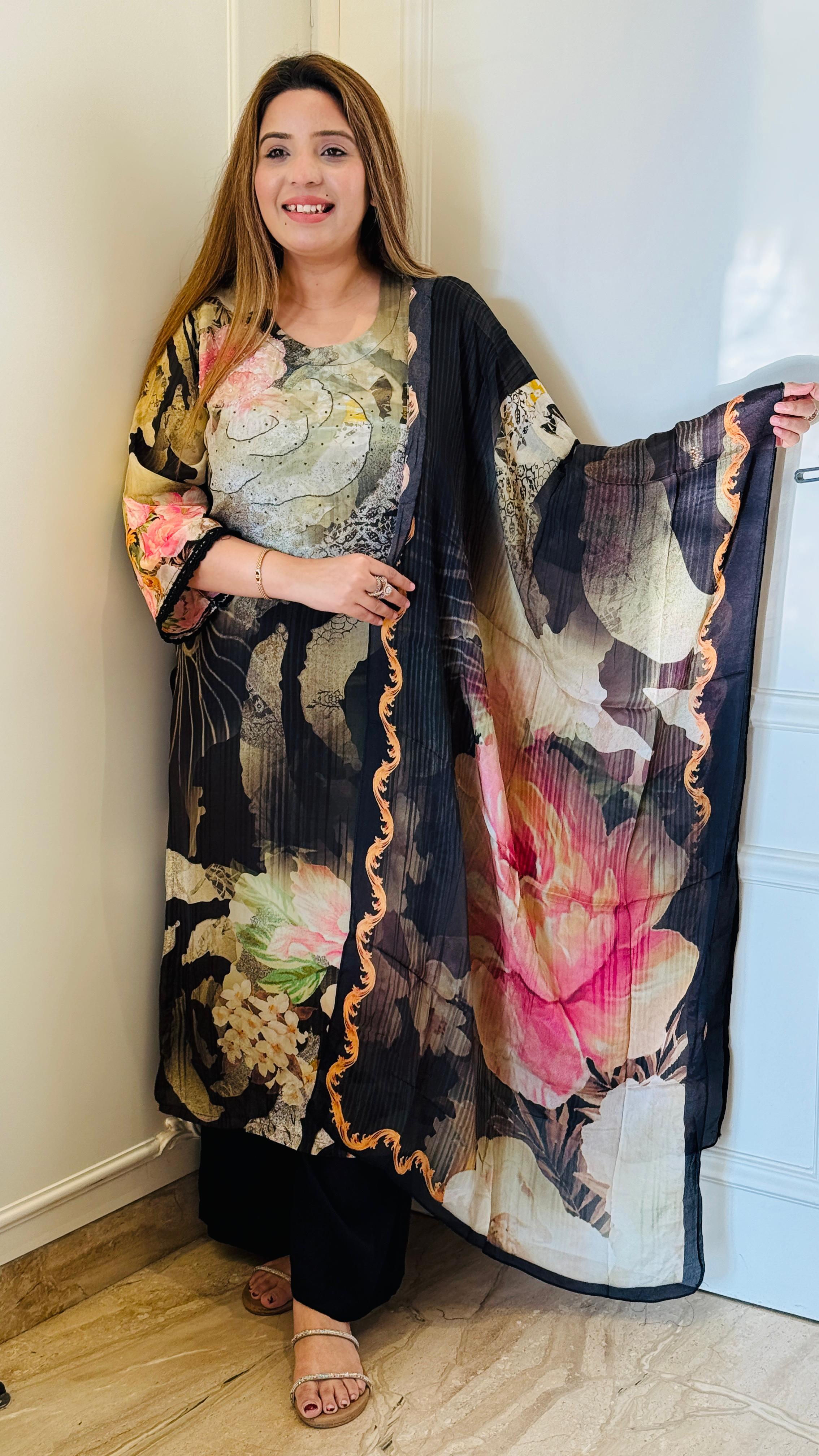 Elysian Grace Crepe Suit Set Black