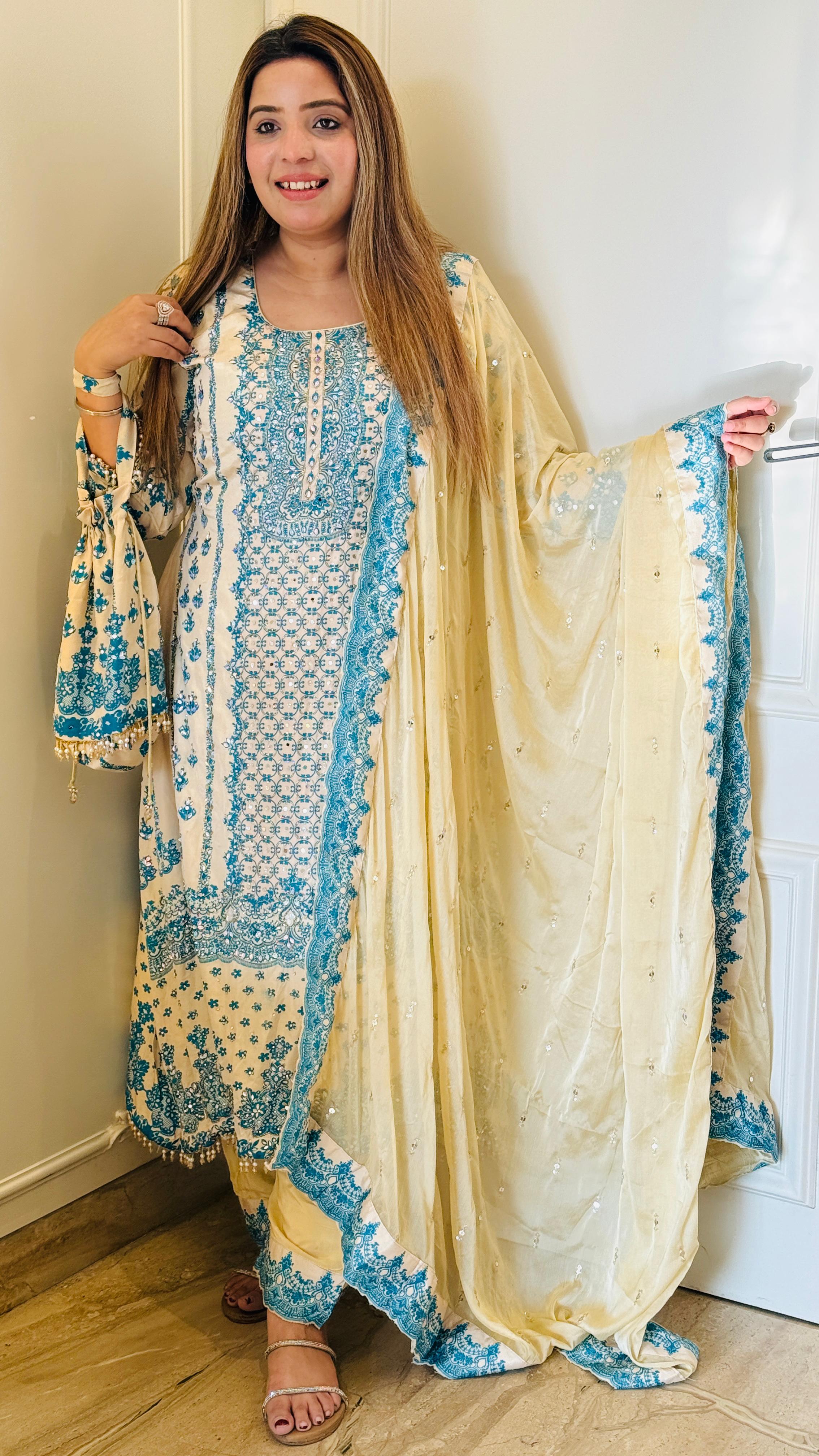 Beige Elira Crepe Suit Set