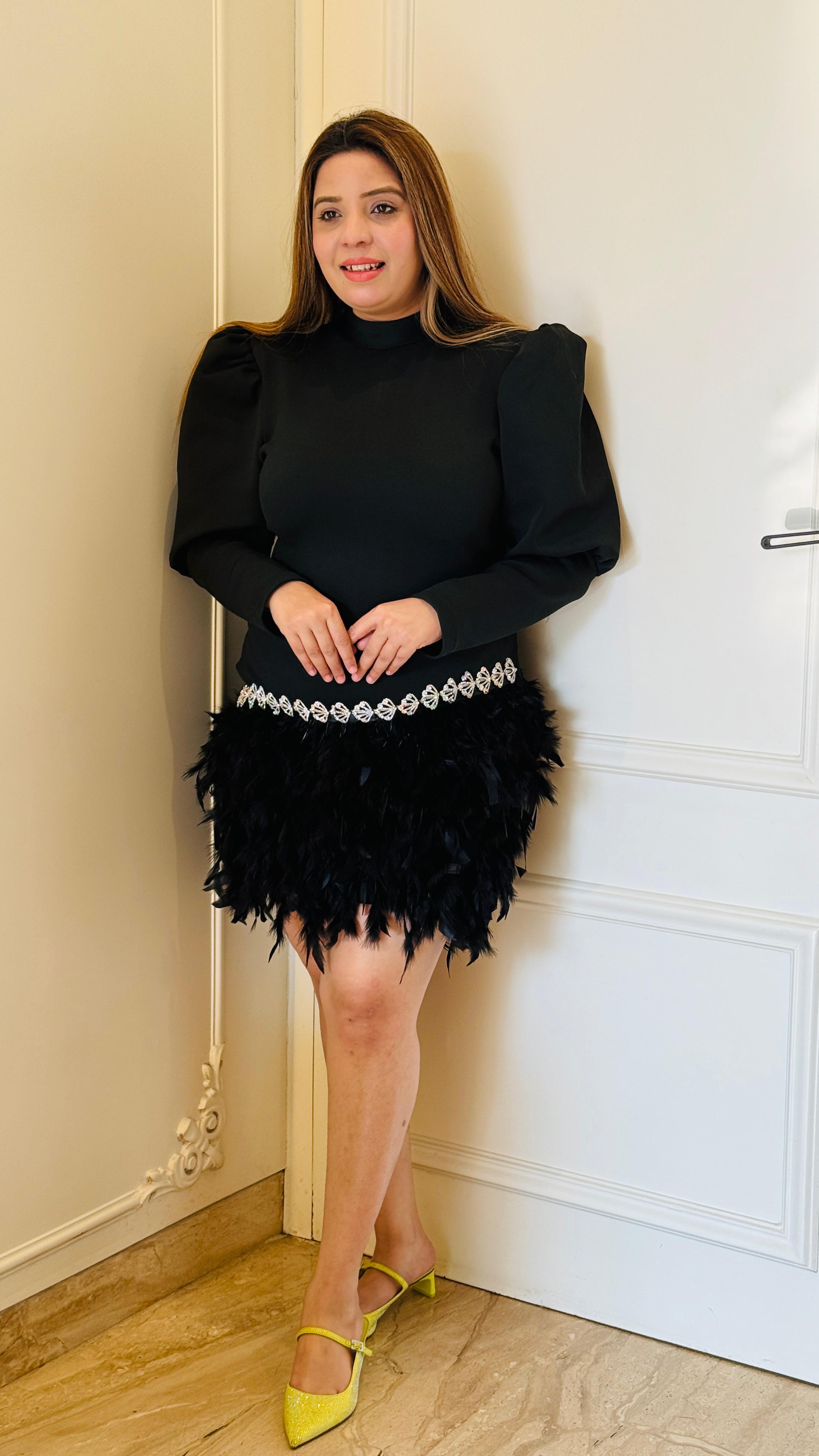 Red & Black Zayna Luxe Power Shoulder Dress