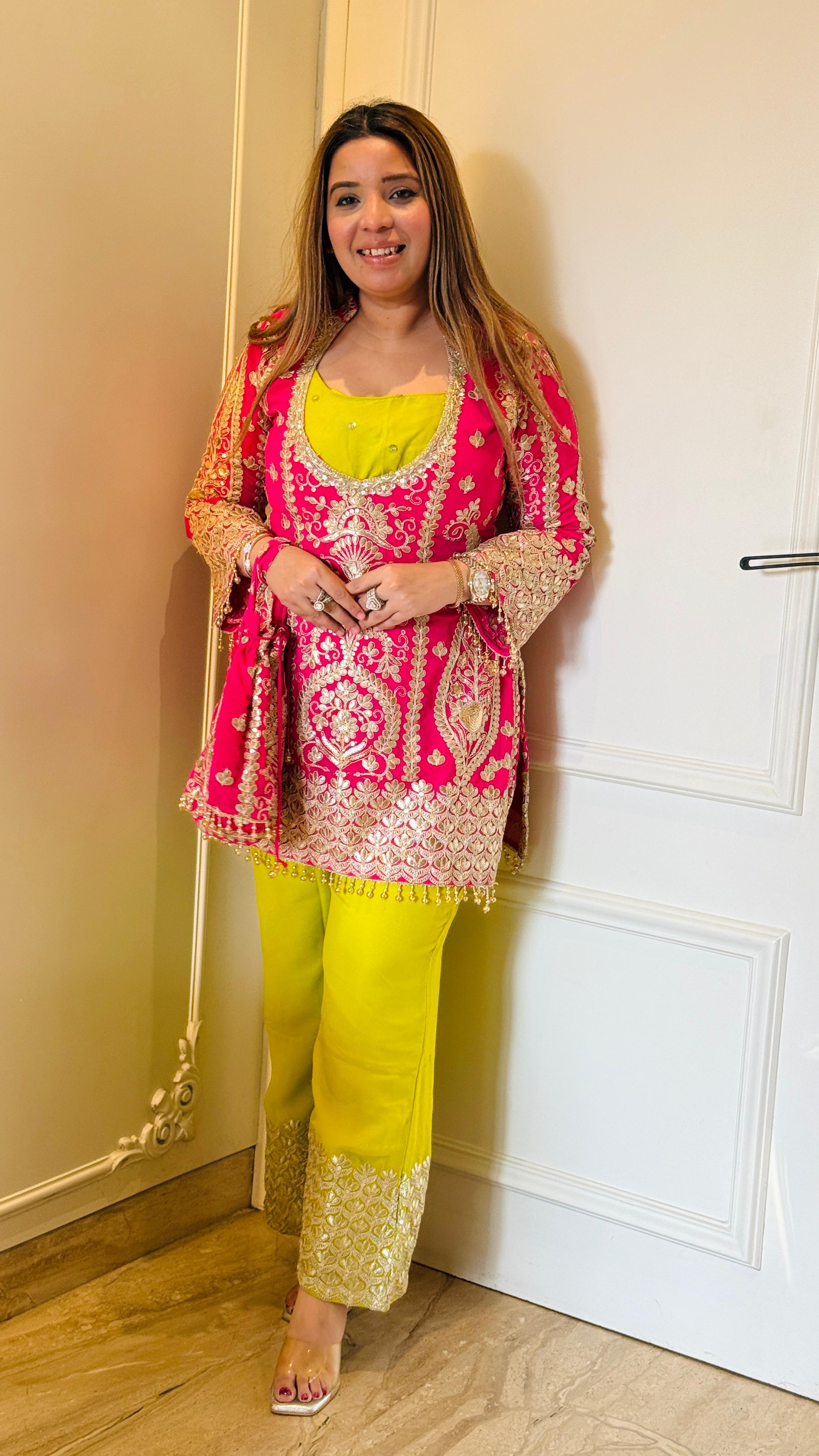 Royal Blue & Hot Pink | Rani Pink & Lime Green Zari Work 3-Piece Set