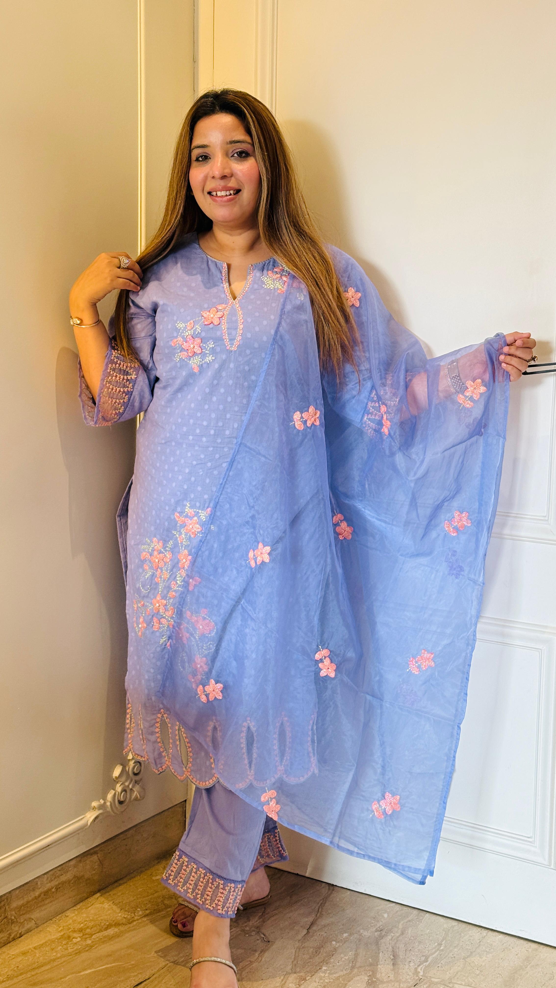 Purple & Blue Zarreen Grace Suit Set