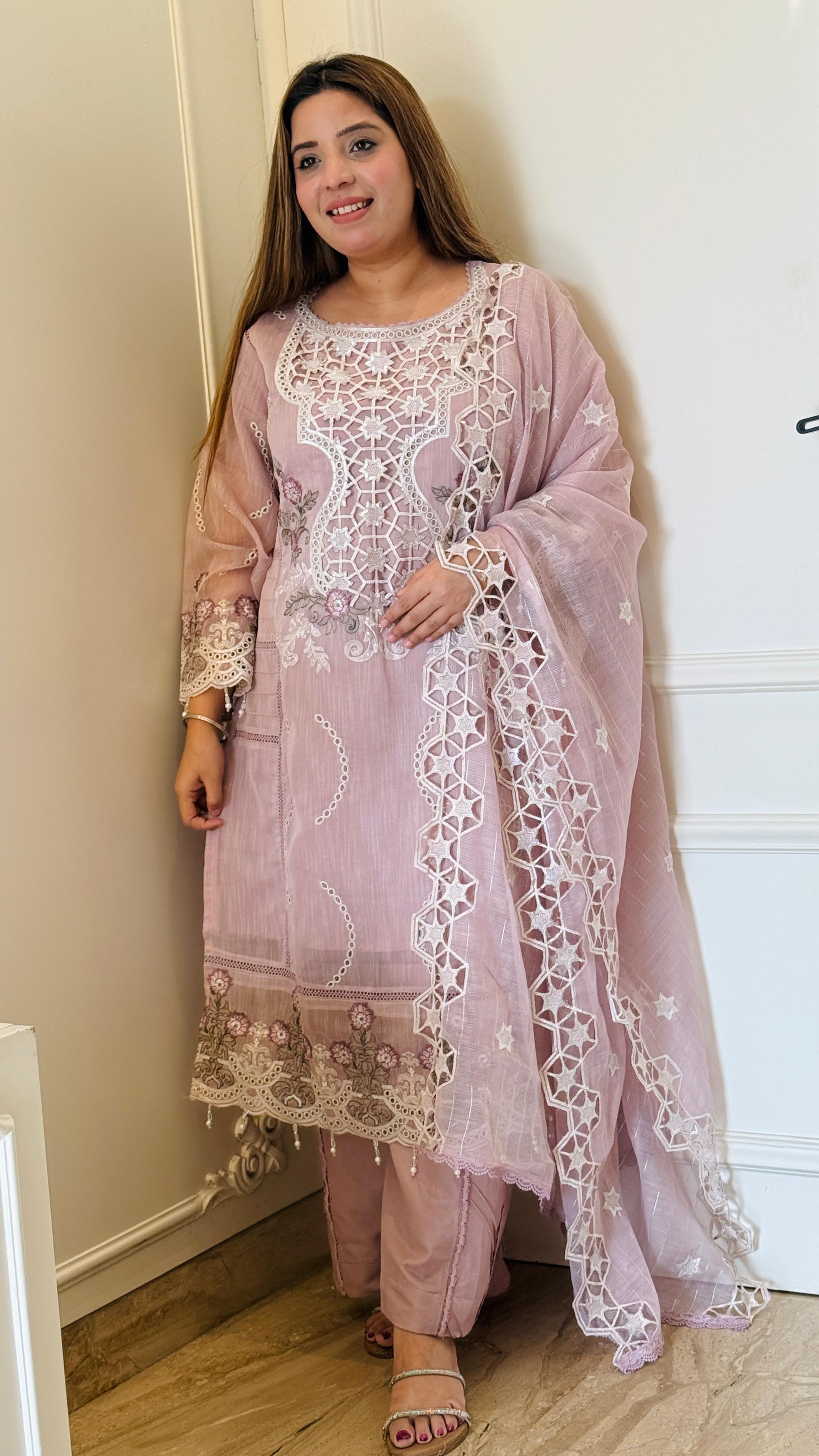 Zarmina Lace Elegance Suit Set – Green, Blue, Lavender