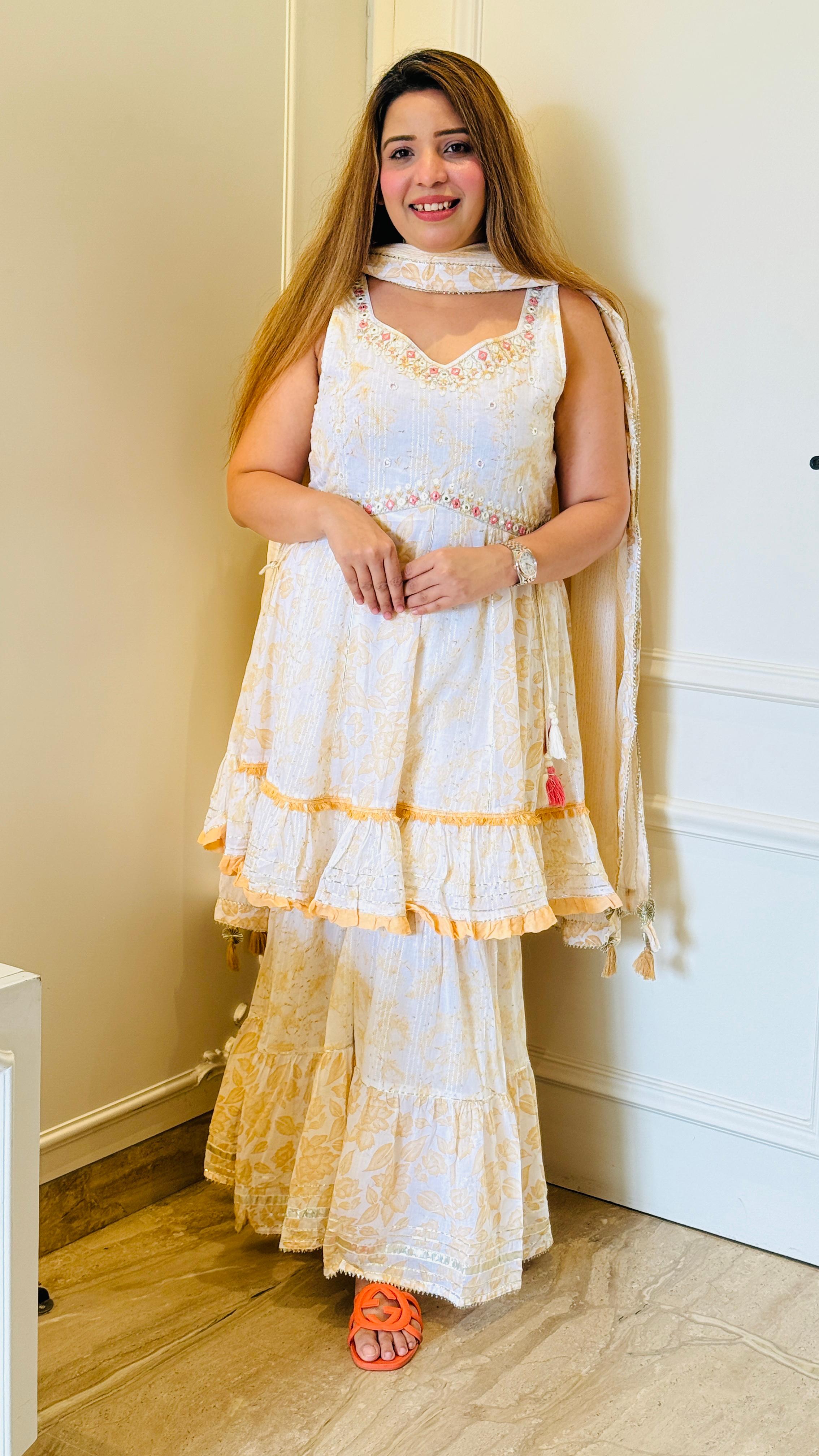 Blue & Off White Mal Cotton Garara Suit Set