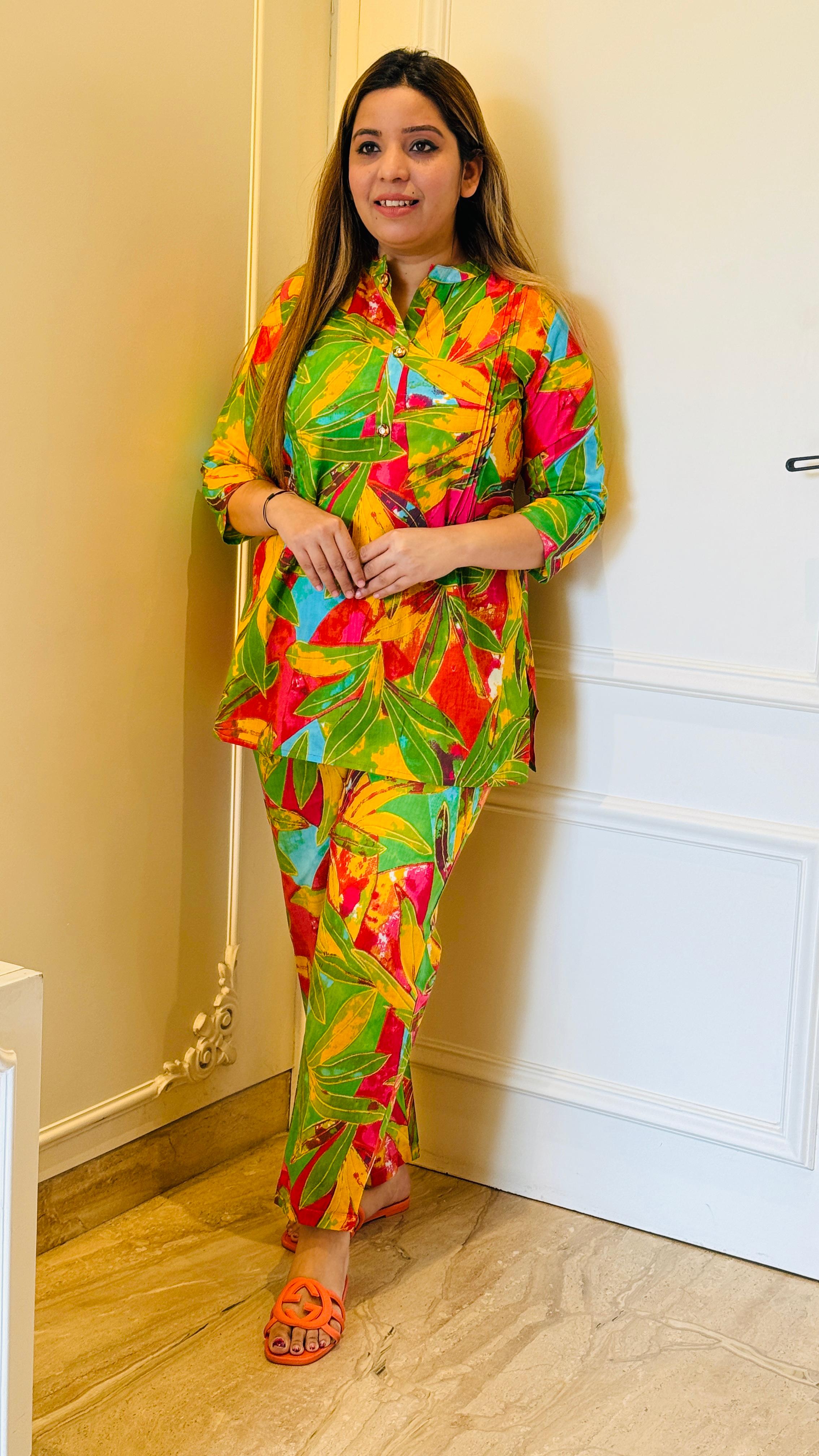 Multi Color  Breeze Printed Cotton Cord Set