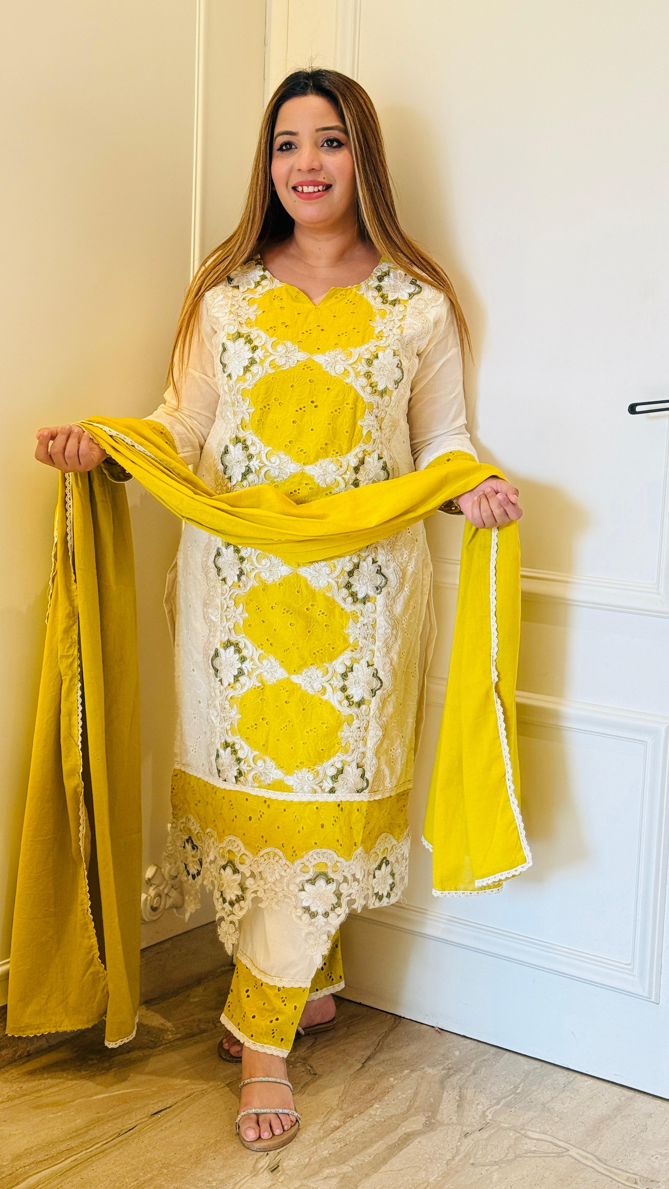 Mustard Yellow  Schiffali Suit Set