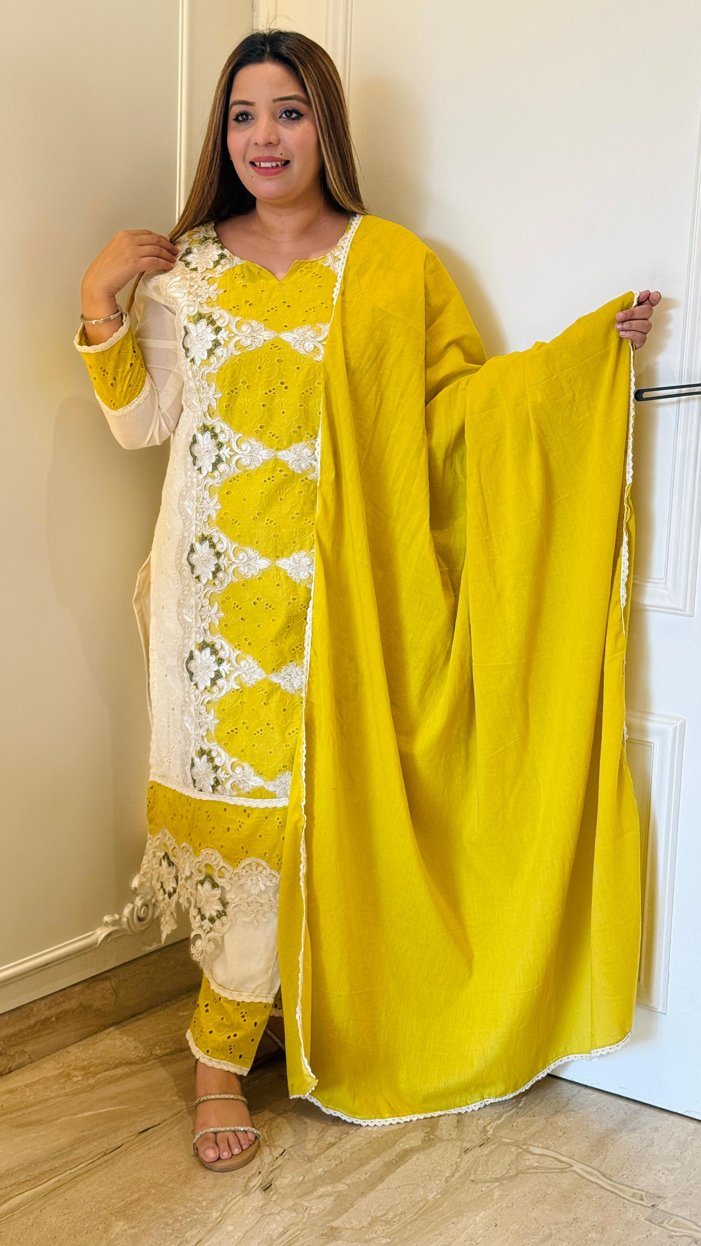 Mustard Yellow  Schiffali Suit Set
