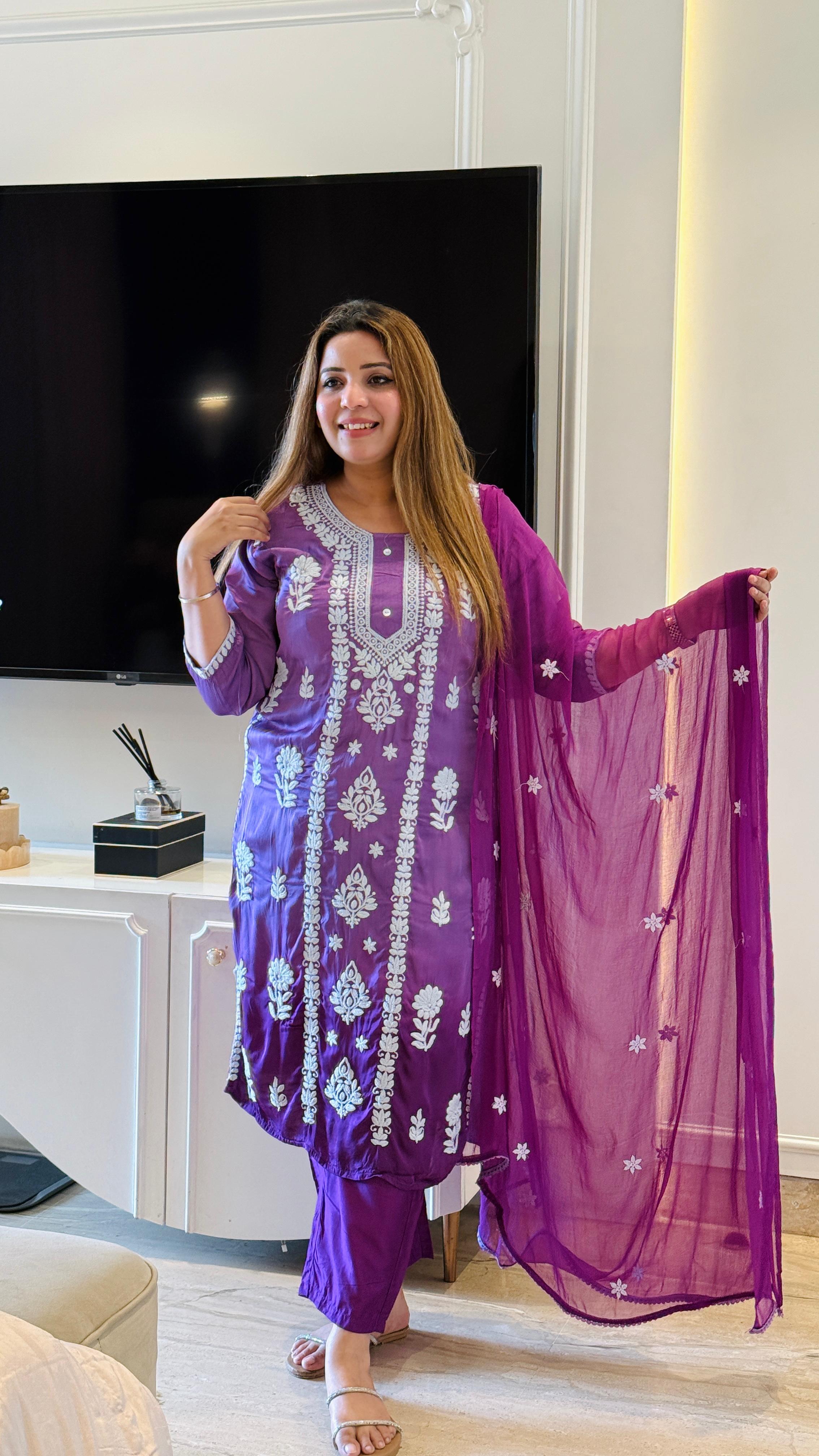 Zoya Ombre Suit Set – Pink, Purple, Blue & Yellow