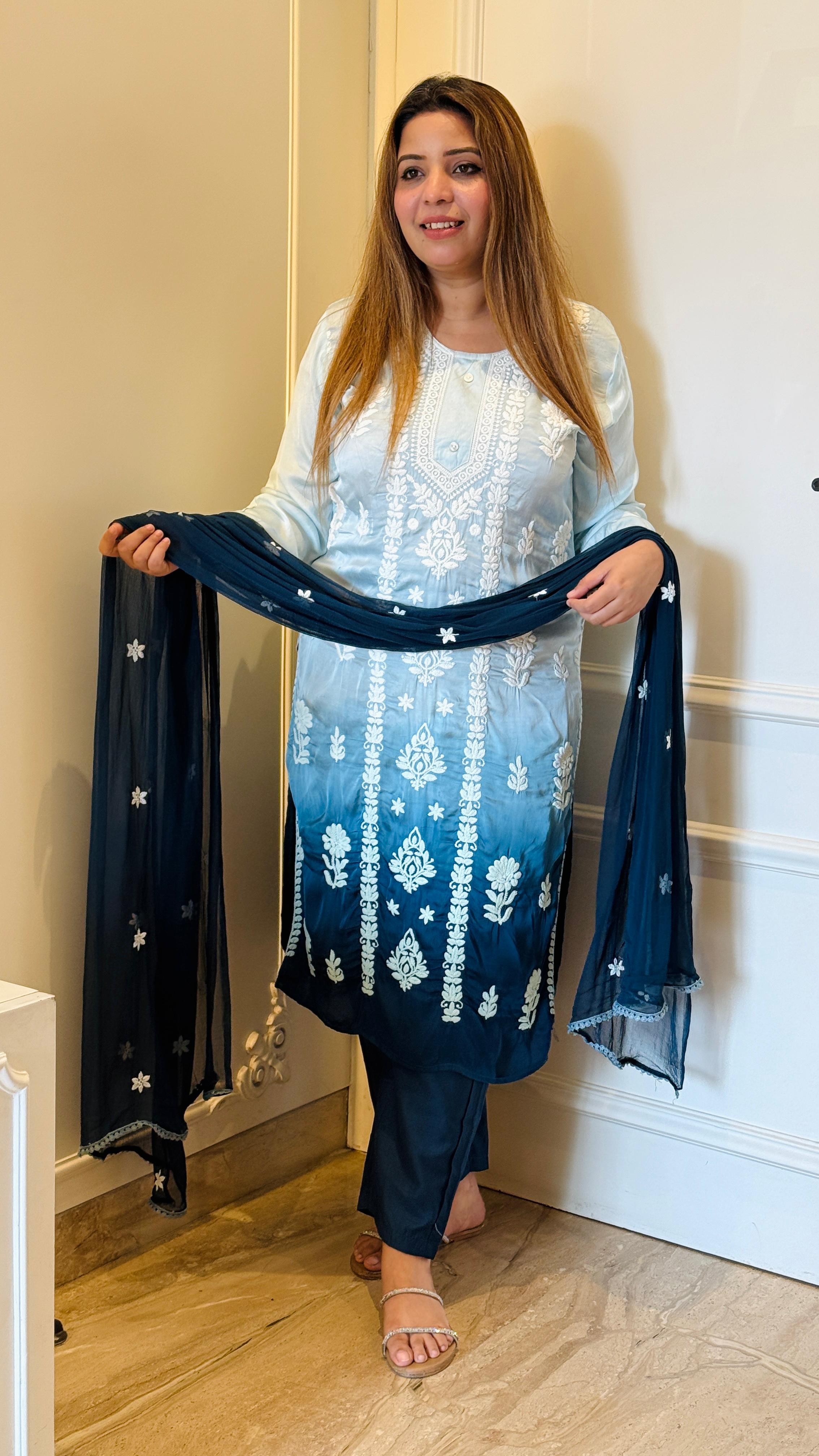 Zoya Ombre Suit Set – Pink, Purple, Blue & Yellow