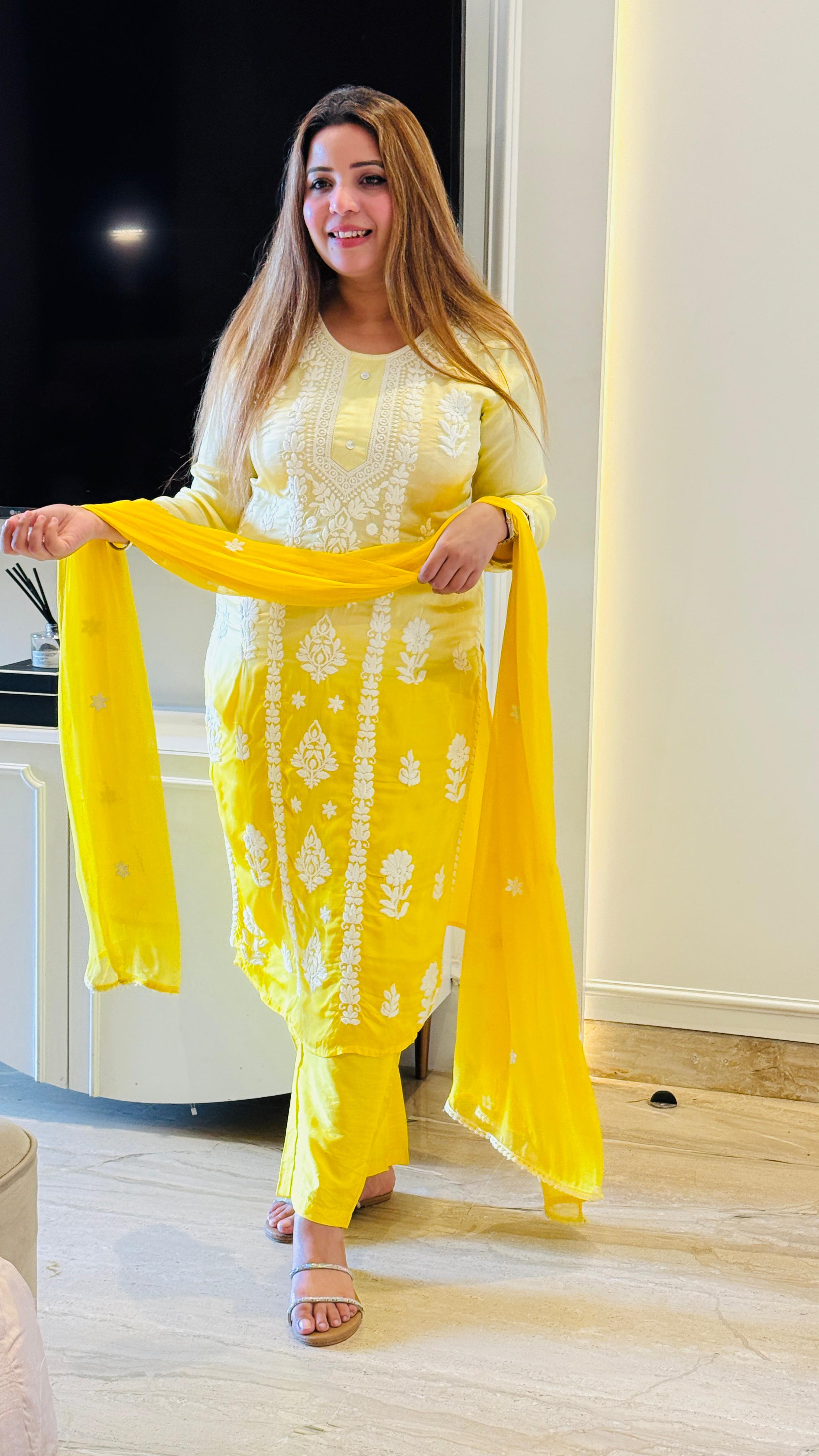 Zoya Ombre Suit Set – Pink, Purple, Blue & Yellow