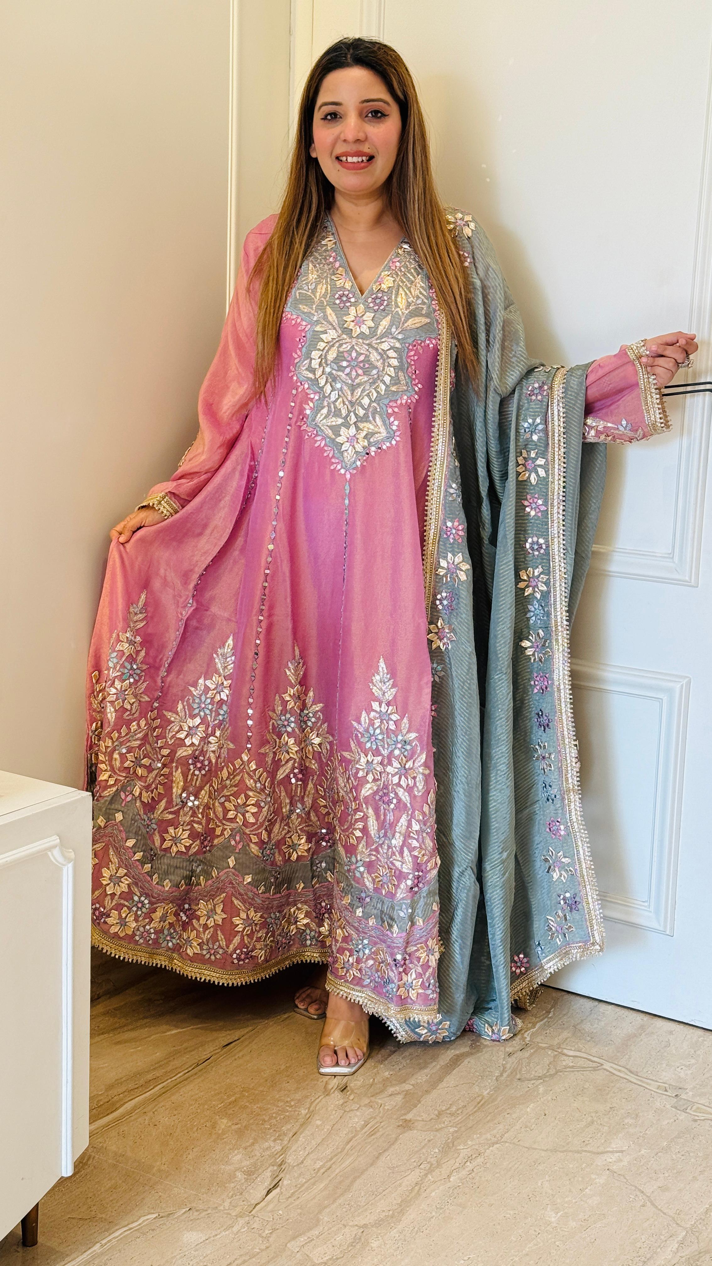 Lavender, Pink, Yellow & Sky Blue Graceful Anarkali Set