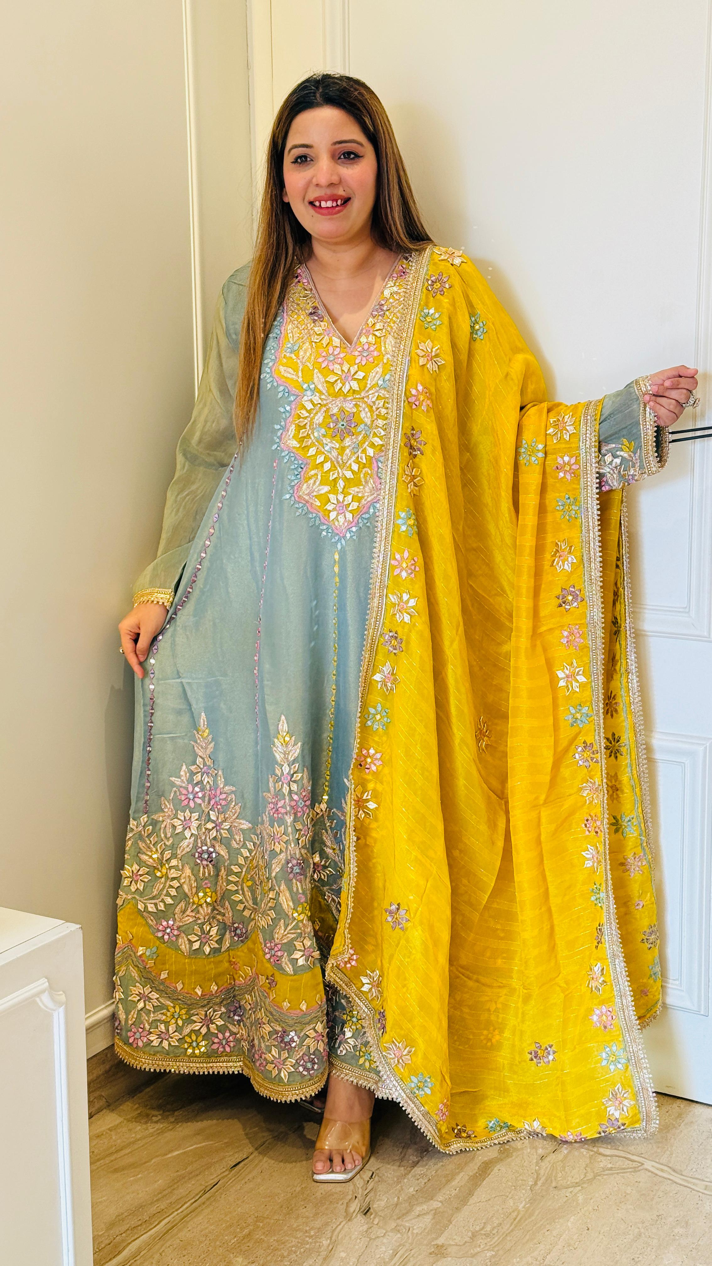 Lavender, Pink, Yellow & Sky Blue Graceful Anarkali Set