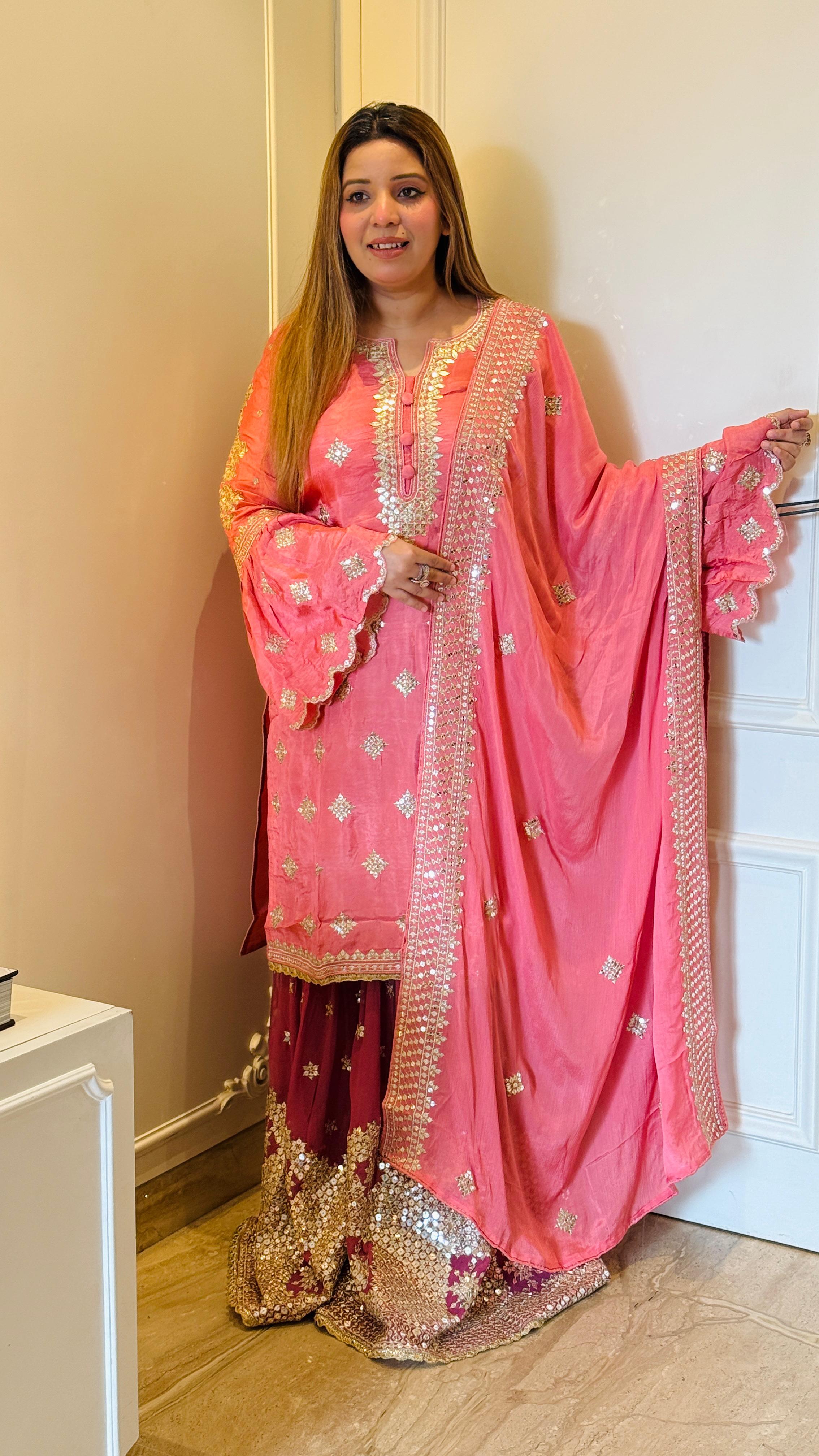 Glam Sequin Sharara Suit Set – White , Pink , Mint Green
