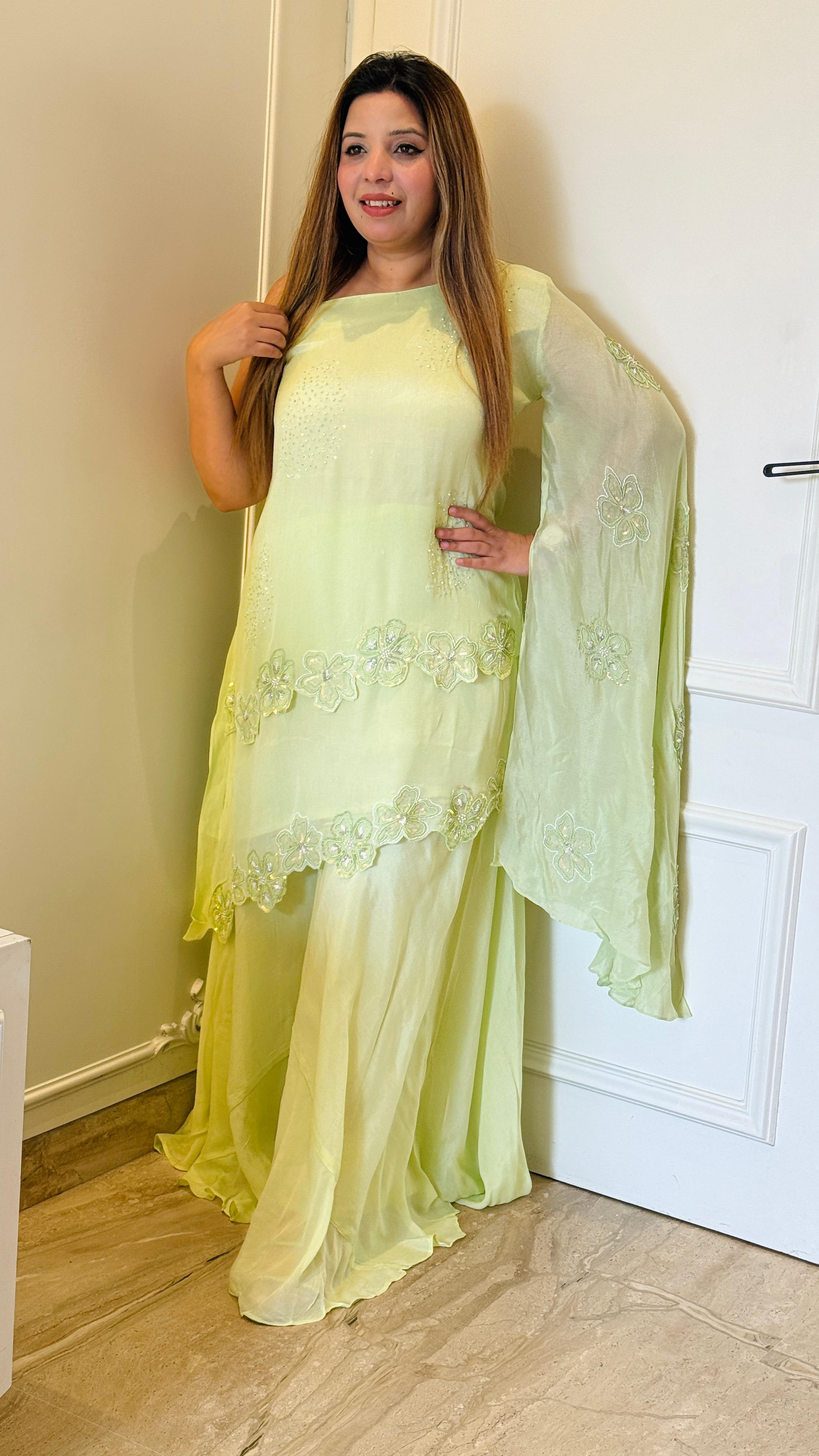 Luxe Indo-Western Set- Pink, Lime Green