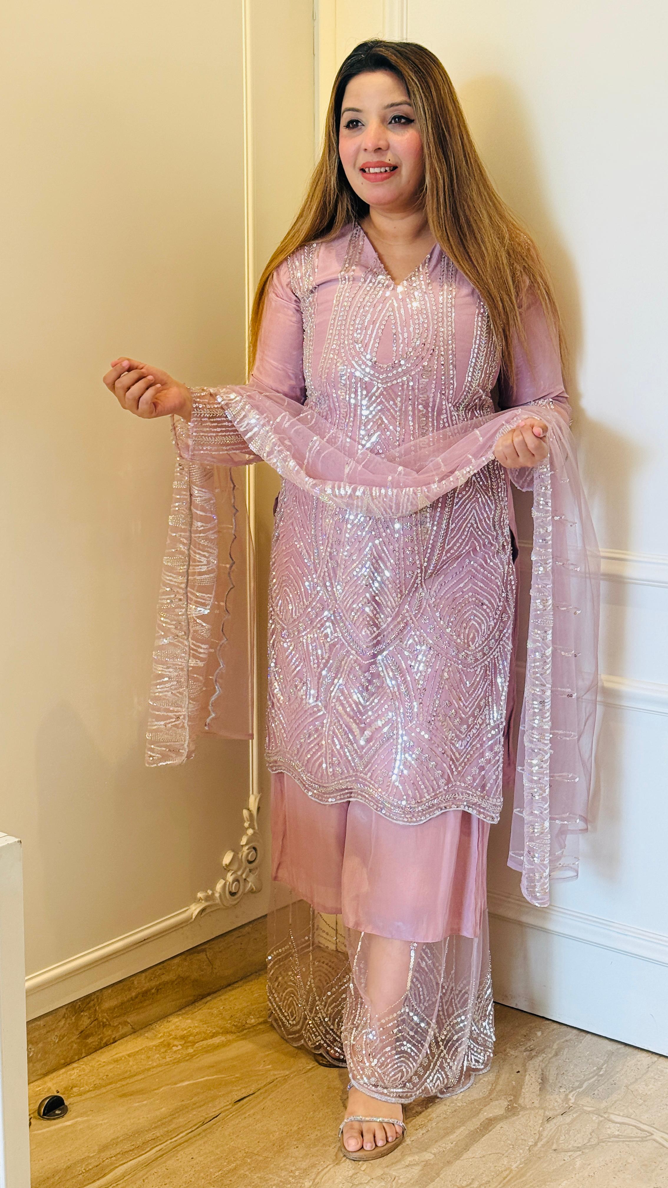 Eshara Premium Indo-Western Set- Pink, Grey.