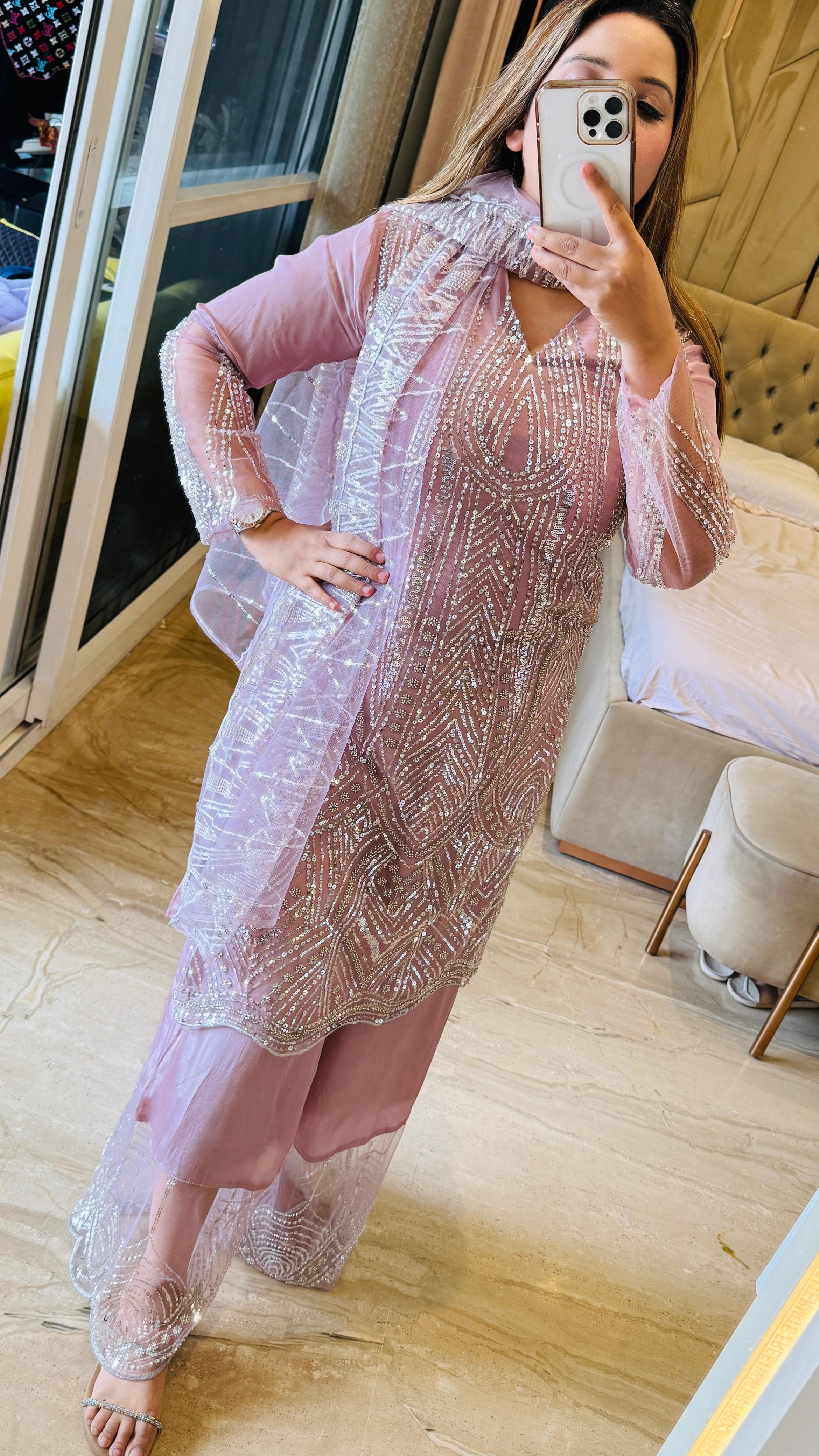 Eshara Premium Indo-Western Set- Pink, Grey.