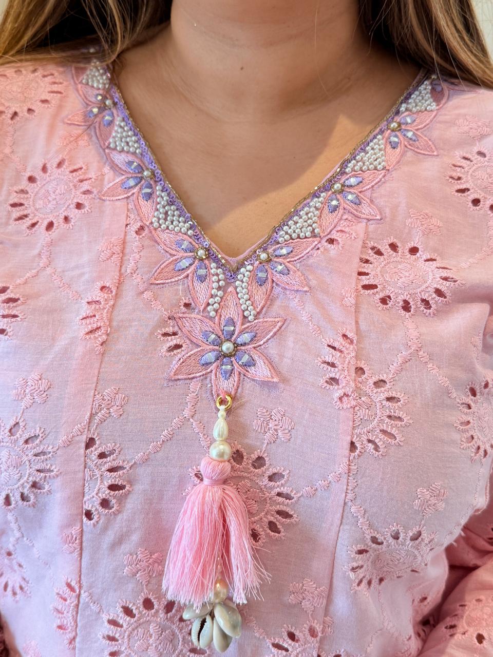 Chikankari Charm Cordset (Pink, Purple)