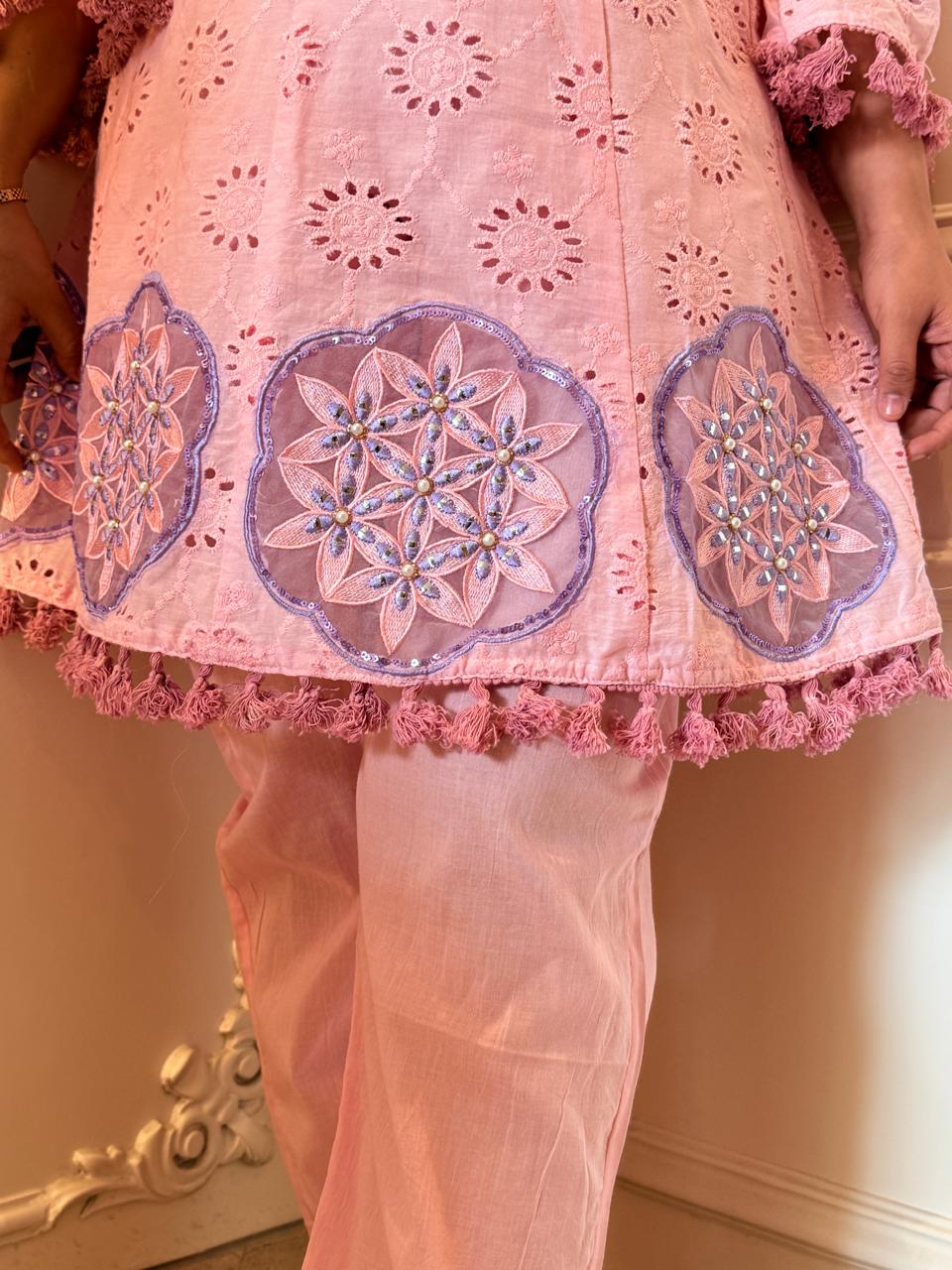 Chikankari Charm Cordset (Pink, Purple)