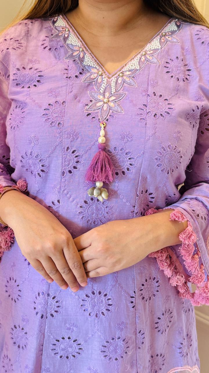 Chikankari Charm Cordset (Pink, Purple)