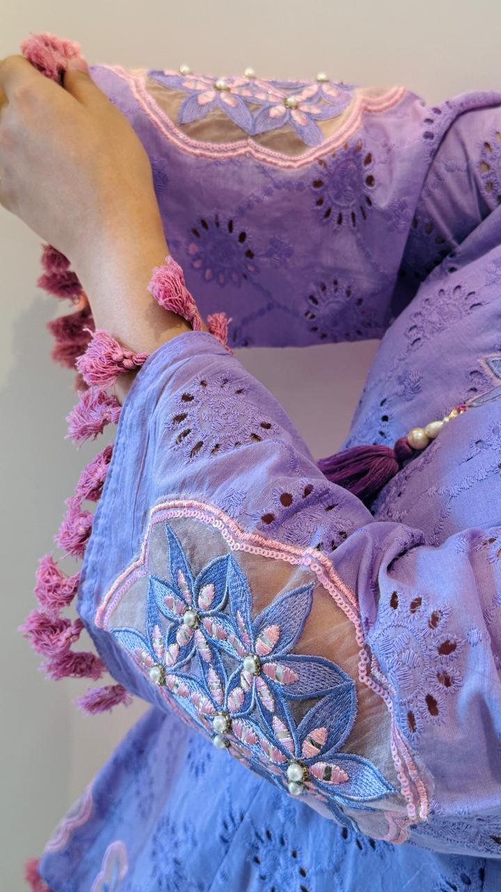 Chikankari Charm Cordset (Pink, Purple)