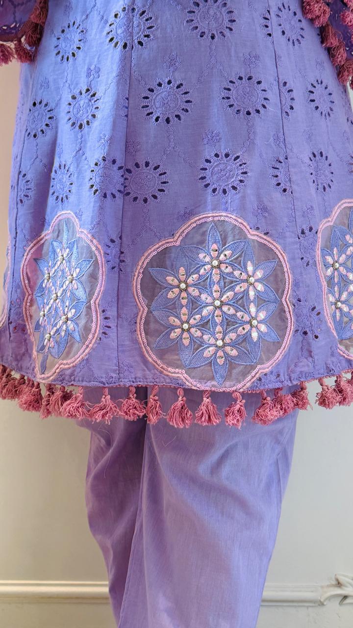 Chikankari Charm Cordset (Pink, Purple)