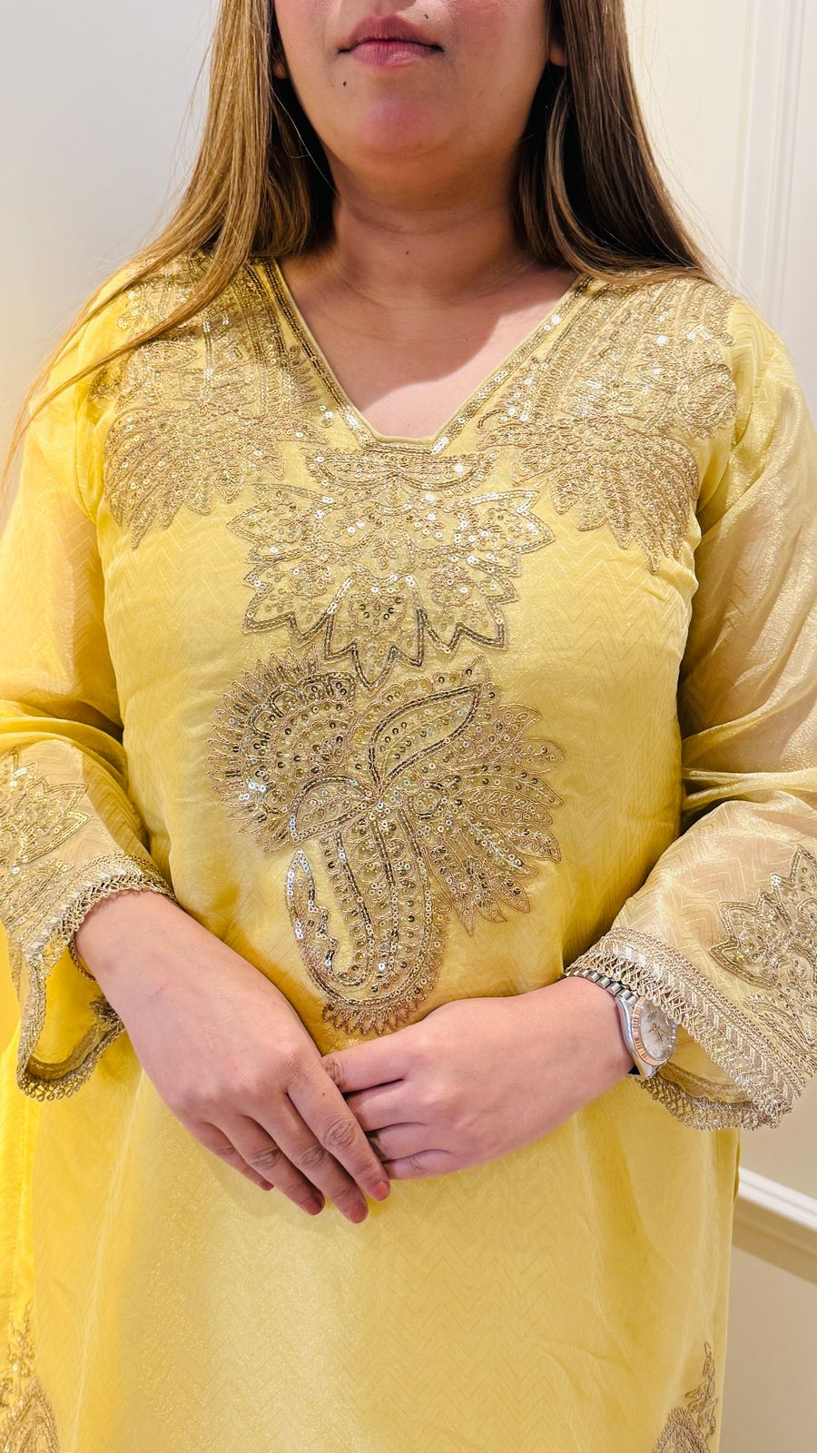 Shimmer Luxe Plazo Set - Yellow, Pink